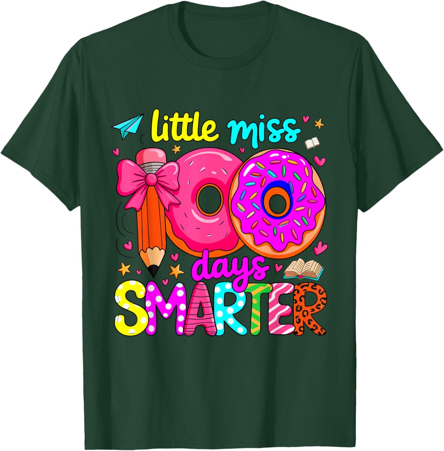 Little Miss 100 Days Smarter Kids Girls for Teacher T-Shirt - T-Shirt | Forest