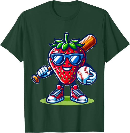 Strawberry Baseball Player T-Shirt - T-Shirt | Forest