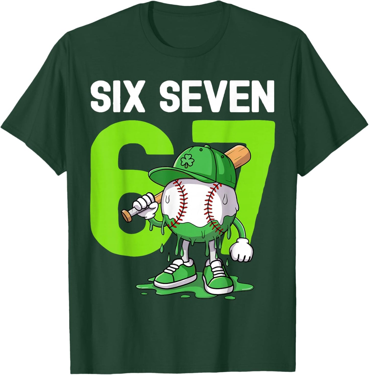 Boys St Patricks Day 67 Six Seven Baseball Ice Cream Drip T-Shirt - T-Shirt | Forest