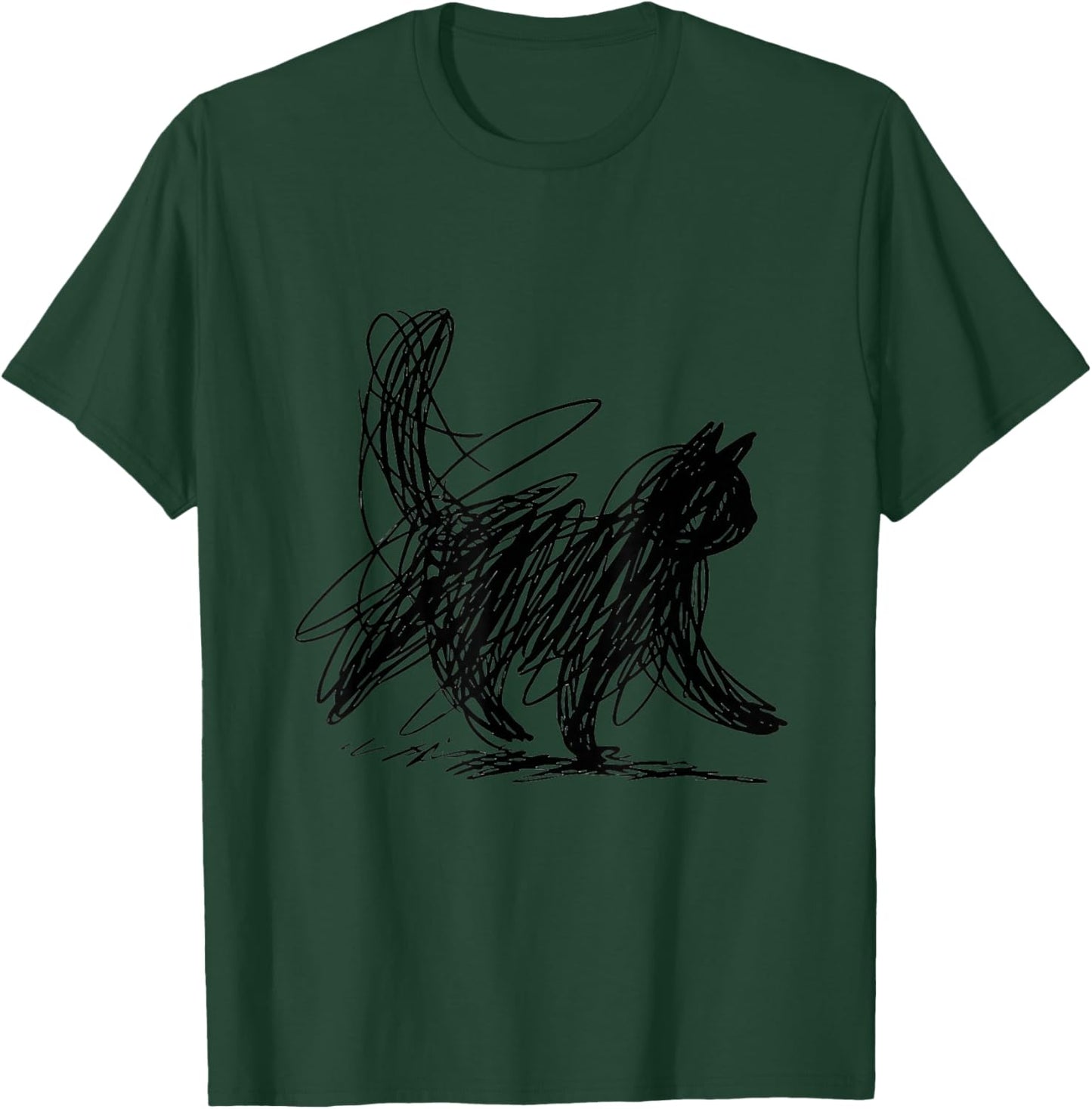 Abstract Scribble Black Cat Minimal Line Art Aesthetic T-Shirt - T-Shirt | Forest