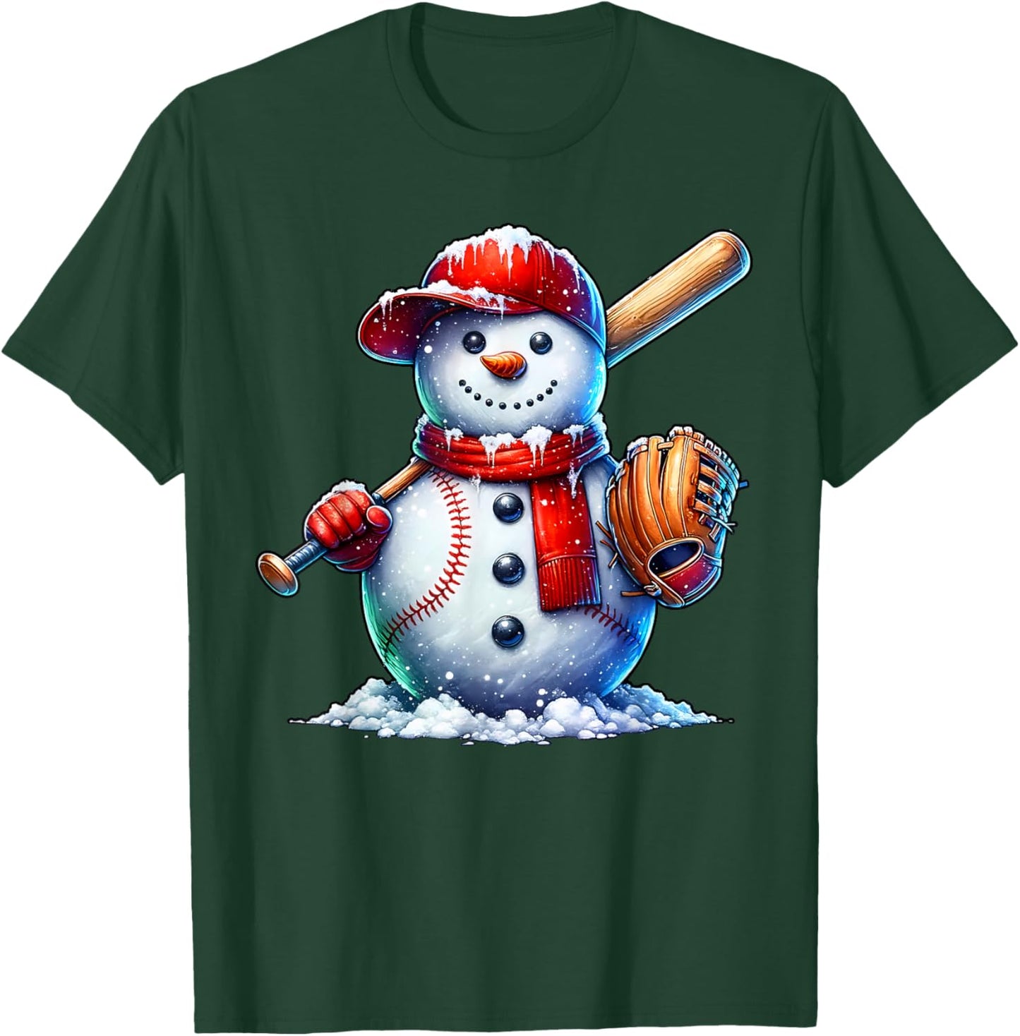 Cute Christmas Baseball Snowman Game Day Women Men Boys Kids T-Shirt - T-Shirt | Forest