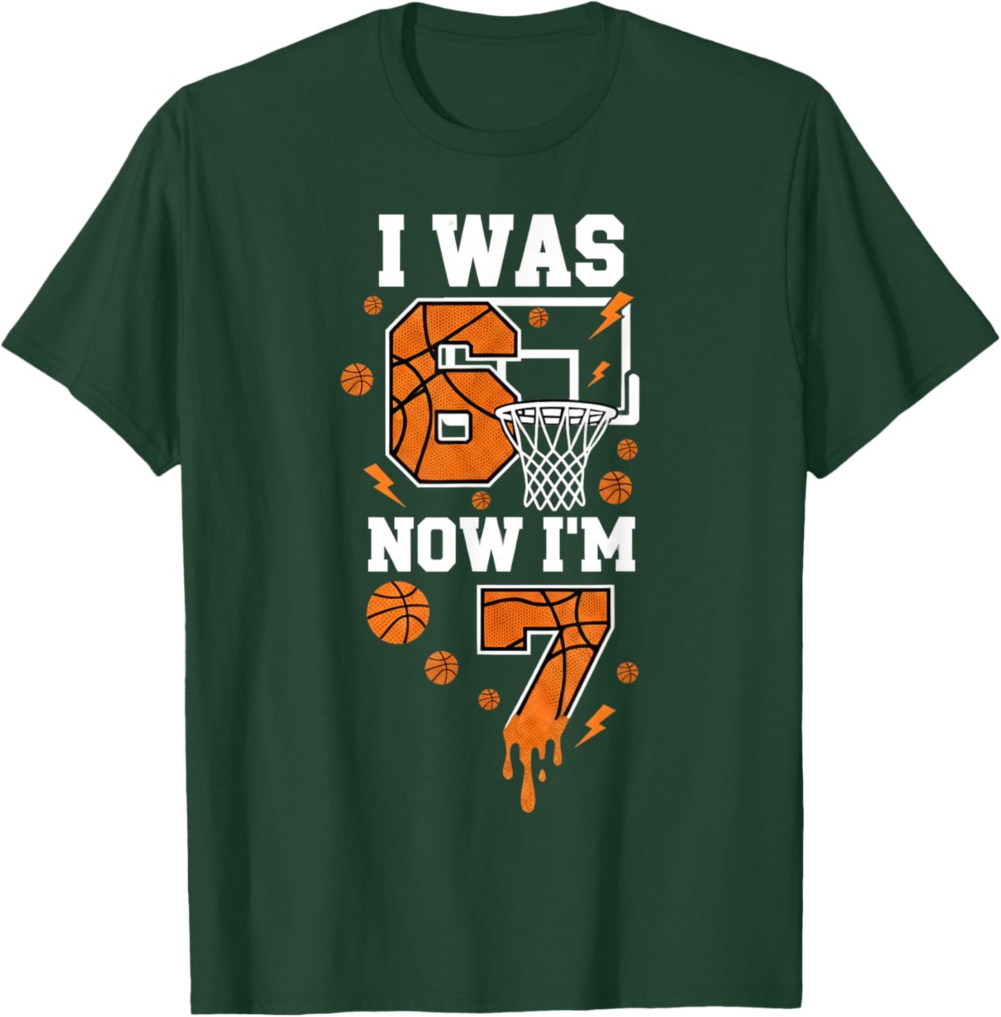 I was 6 Now I'm 7 Basketball Birthday 6 7 Meme 7th Birthday T-Shirt - T-Shirt | Forest