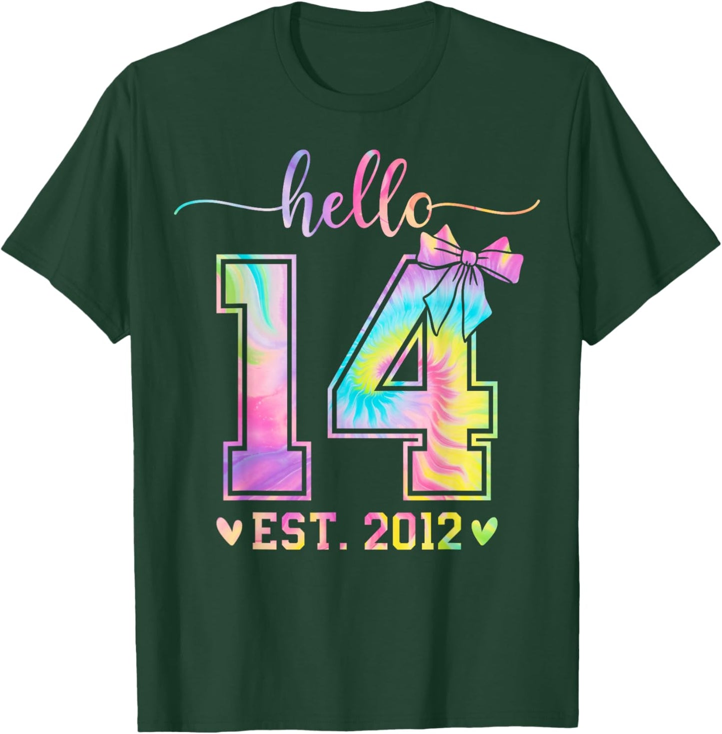 Hello Fourteen EST 2012 14th Birthday Coquette 14 Year Girl T-Shirt - T-Shirt | Forest