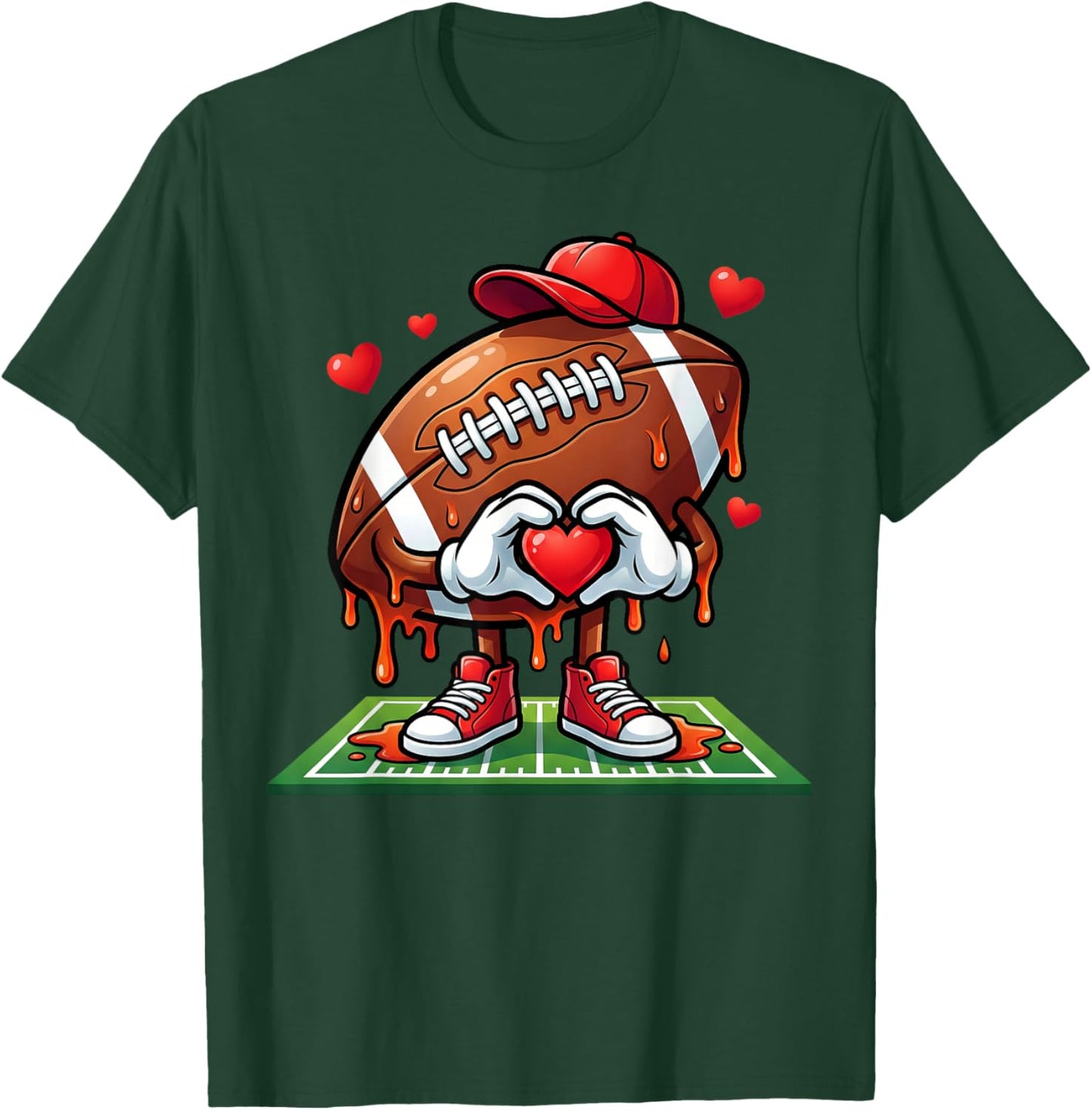 Boys Valentines Football Heart Drip Sport Valentines Day T-Shirt - T-Shirt | Forest