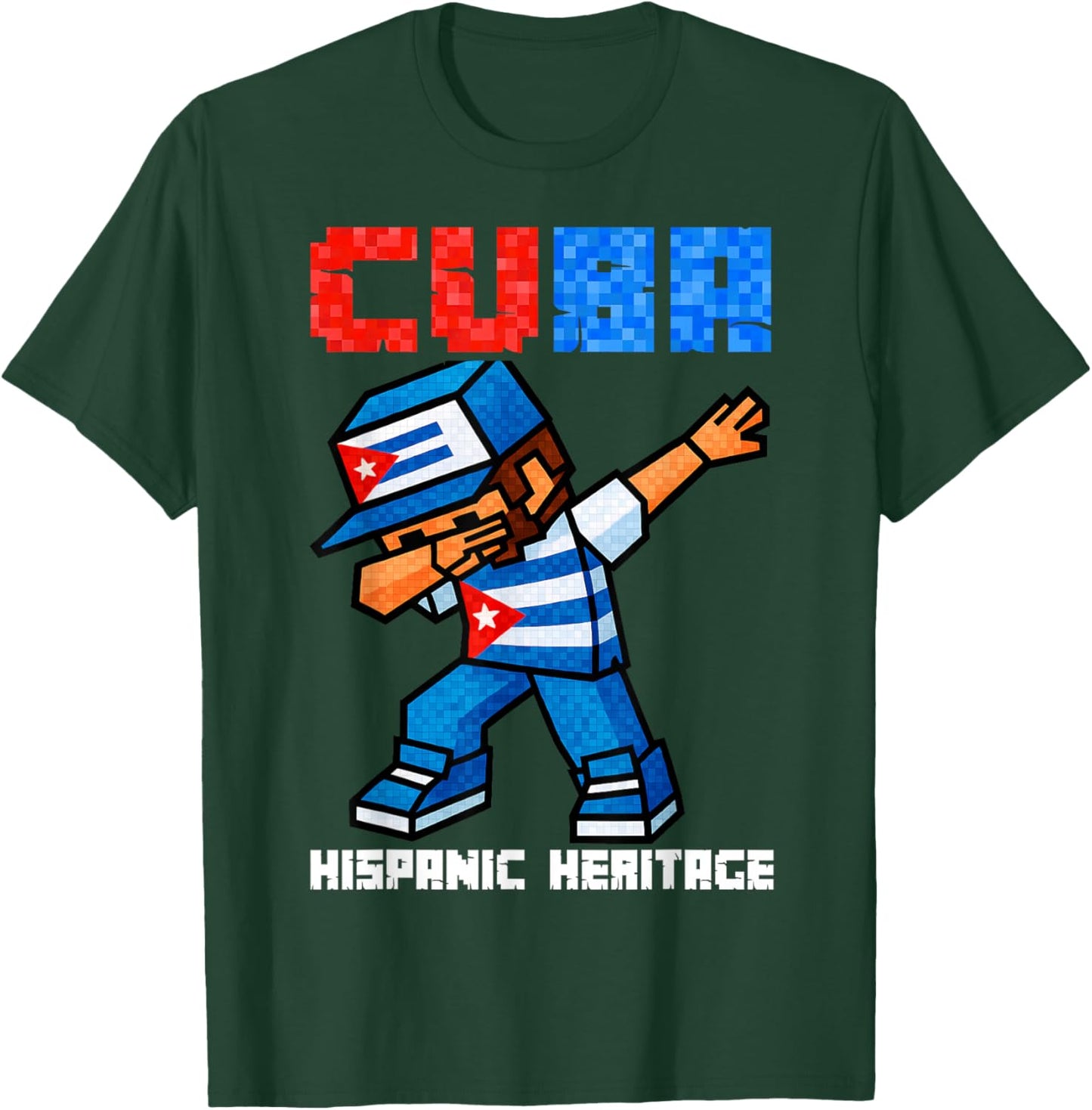 Cuba Dabbing Boys Game Pixel Hispanic Heritage Cuban Kids T-Shirt - T-Shirt | Forest