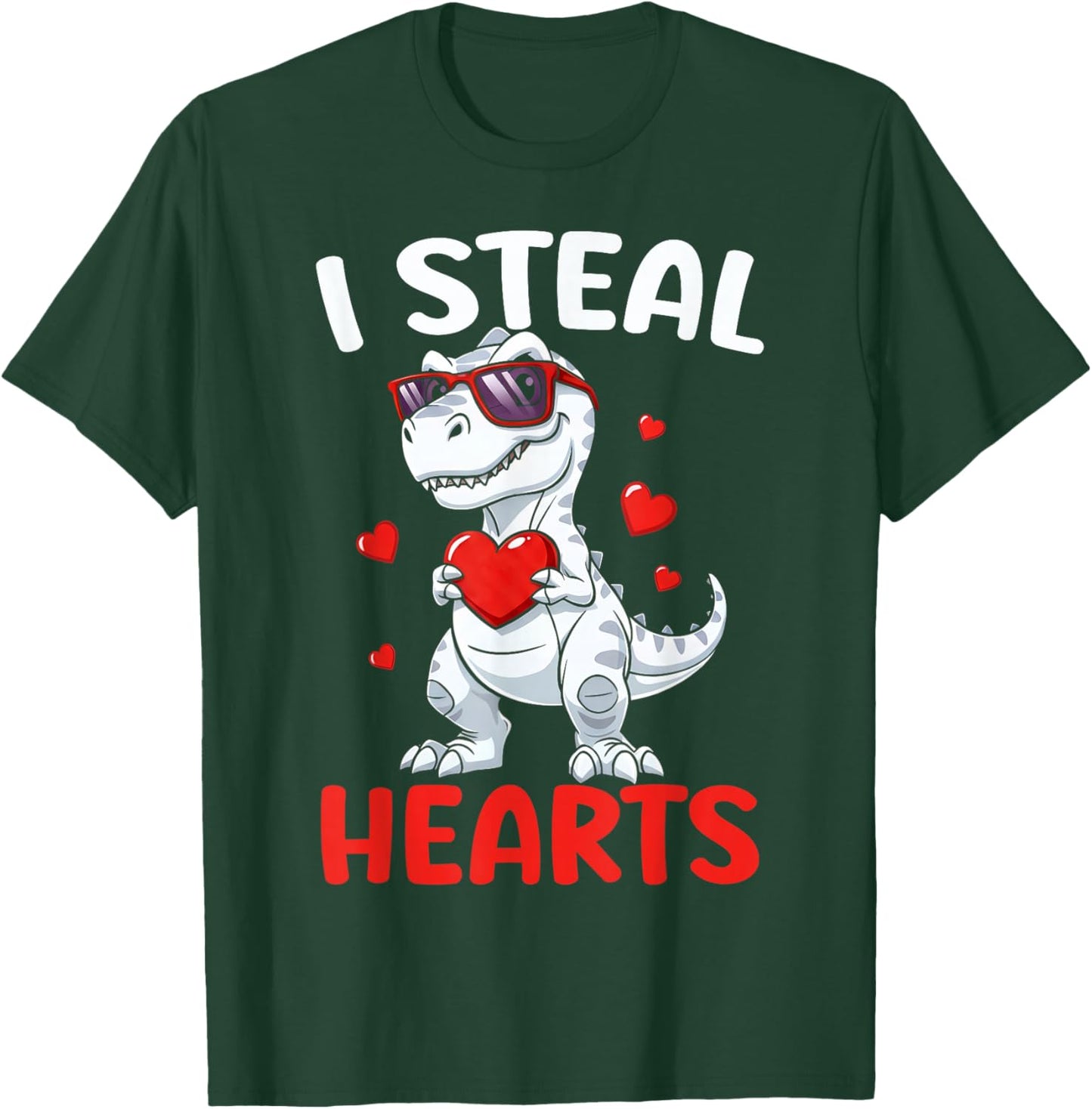 I Steal Hearts Trex Dinosaur Valentines Day Toddler Boys T-Shirt - T-Shirt | Forest