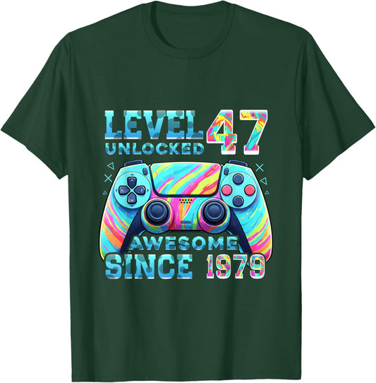 Level 47 Unlocked Born 1979 47th Birthday Gifts Video Gamer T-Shirt - T-Shirt | Forest