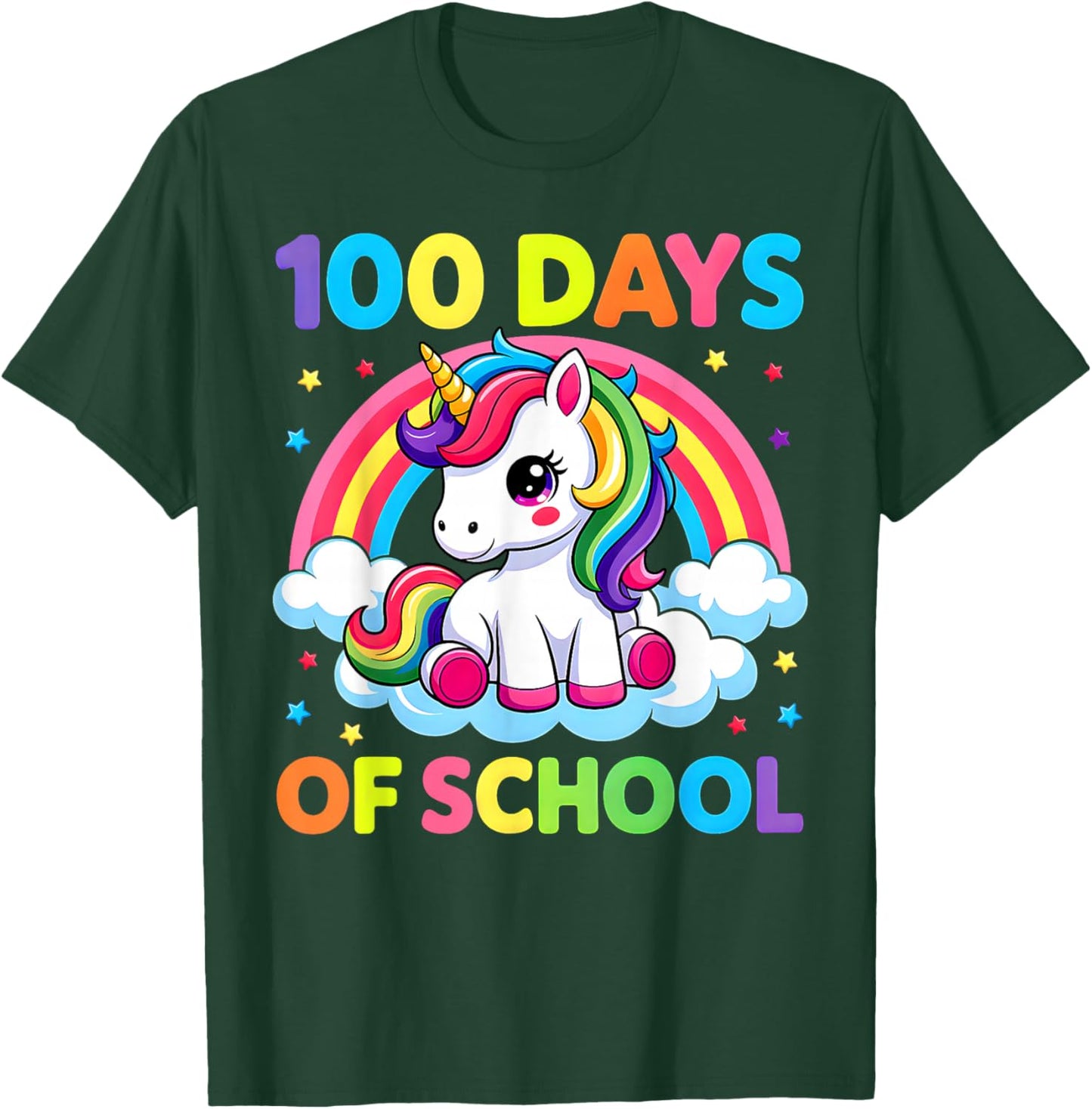 100 Days of School Unicorn Girls Kids 100th Day of School T-Shirt - T-Shirt | Forest