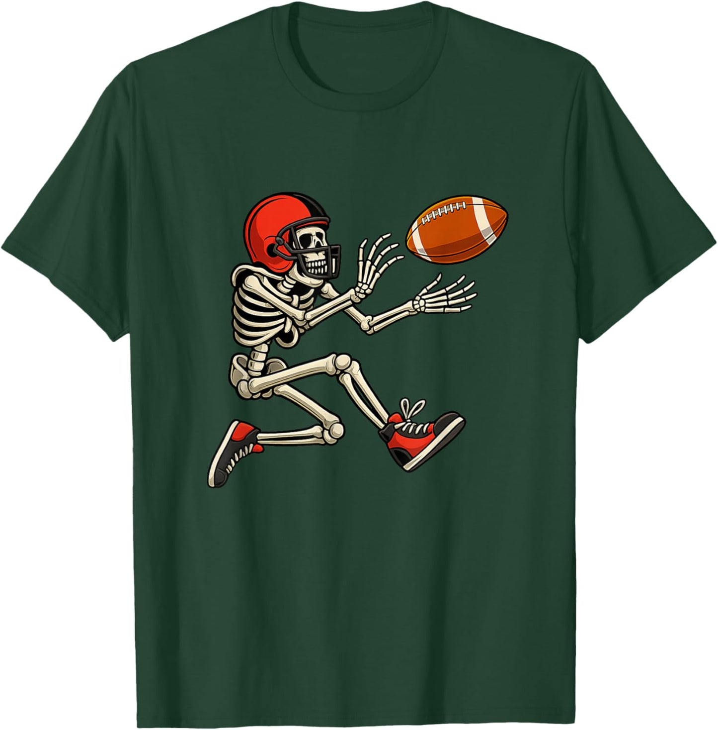 Funny Halloween Football Skeleton Catching a Football Gifts T-Shirt - T-Shirt | Forest