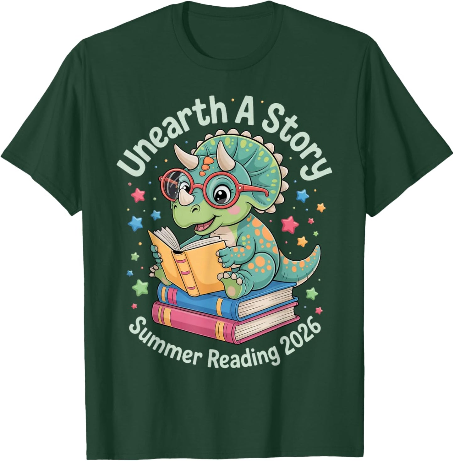 Unearth A Story Summer Reading 2026 Cute Dinosaur Reading T-Shirt - T-Shirt | Forest