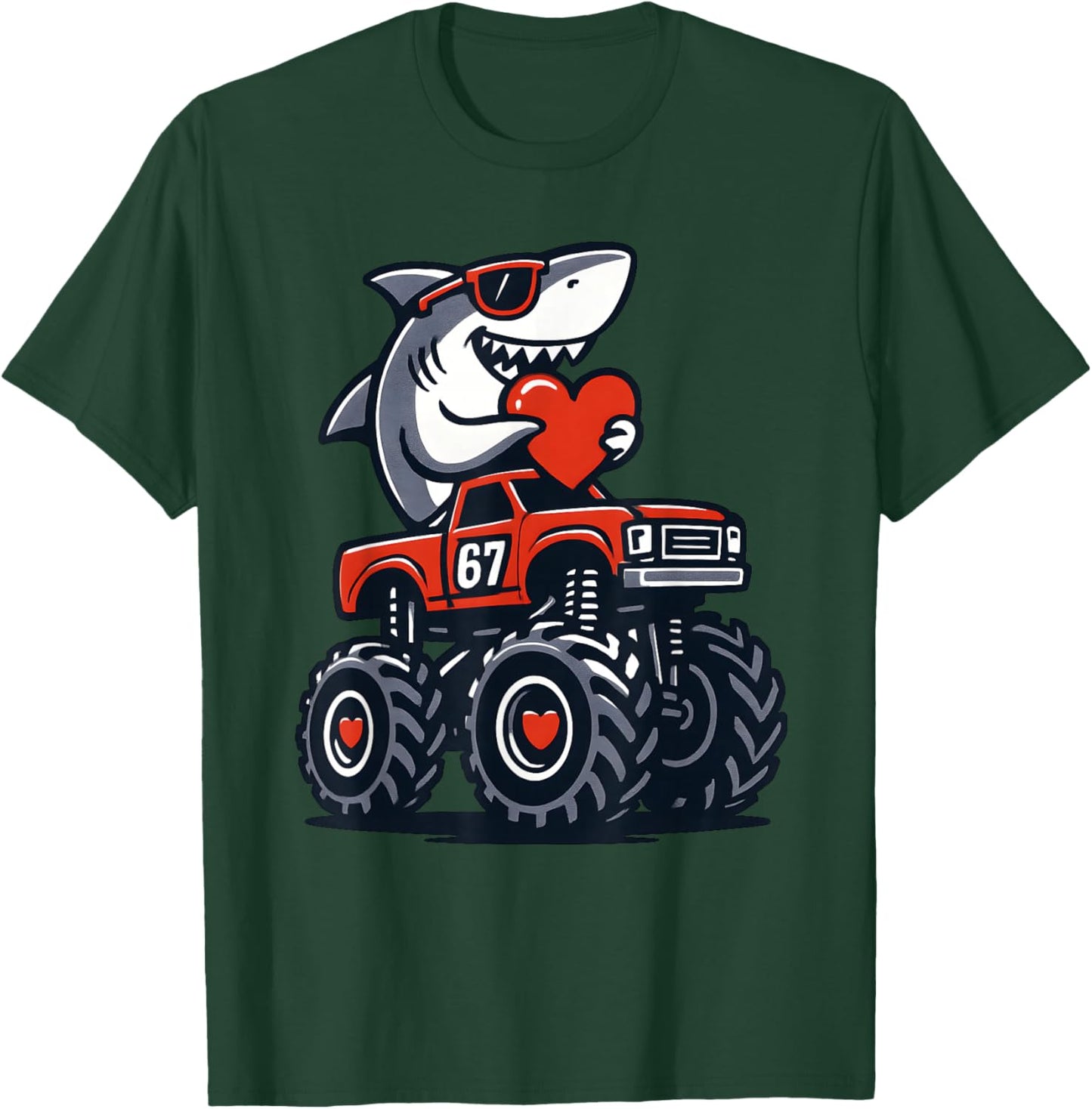 Valentines Day 67 Meme Shark Hearts Truck Funny Toddler Boy T-Shirt - T-Shirt | Forest