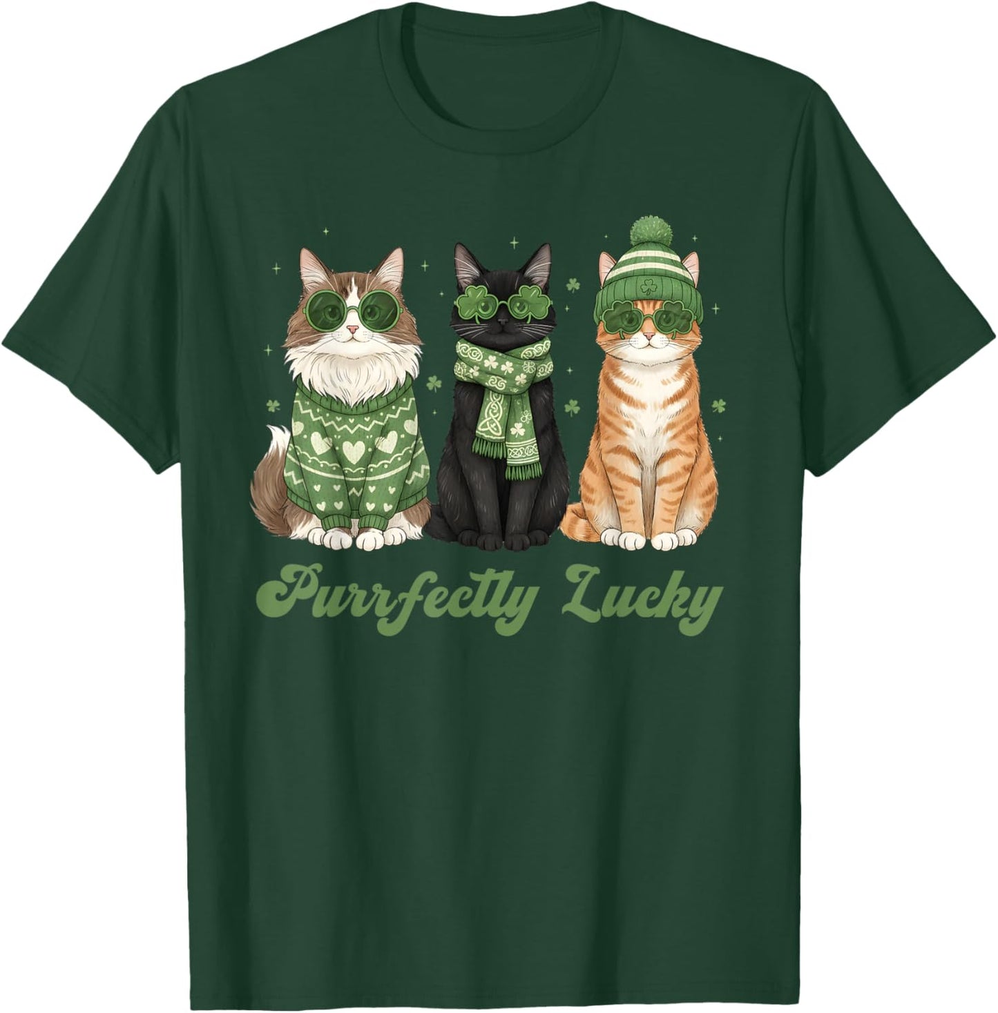 Purrfectly Lucky Cat St Patrick’s Funny Irish Shamrock Cat T-Shirt - T-Shirt | Forest