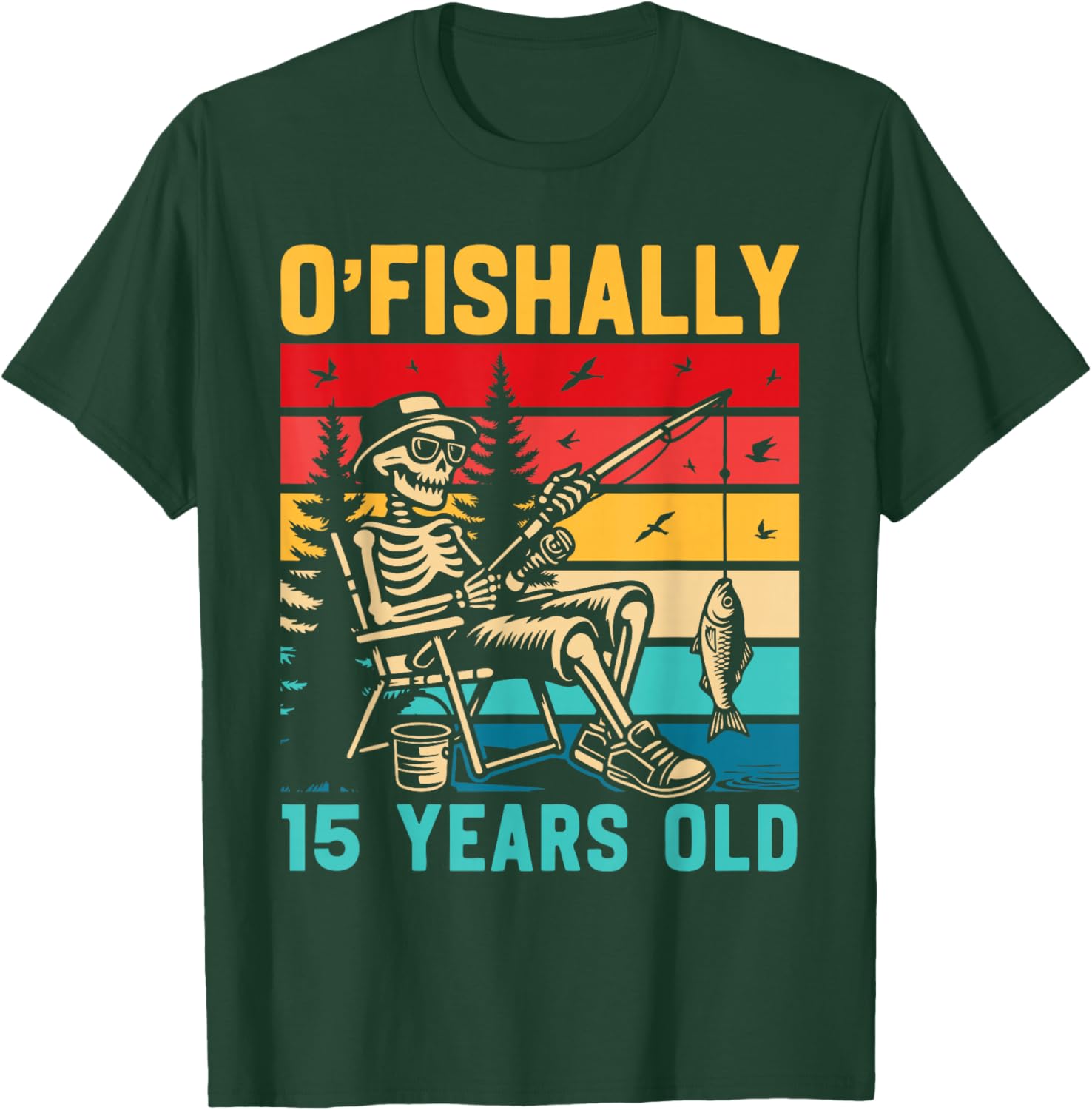 Ofishally 15 Years Old Fisherman 15th Birthday Fishing Boys T-Shirt - T-Shirt | Forest