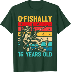 Ofishally 15 Years Old Fisherman 15th Birthday Fishing Boys T-Shirt - T-Shirt | Forest