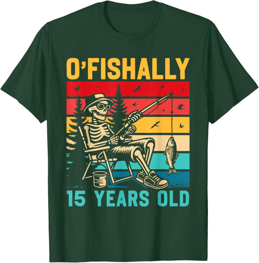 Ofishally 15 Years Old Fisherman 15th Birthday Fishing Boys T-Shirt - T-Shirt | Forest