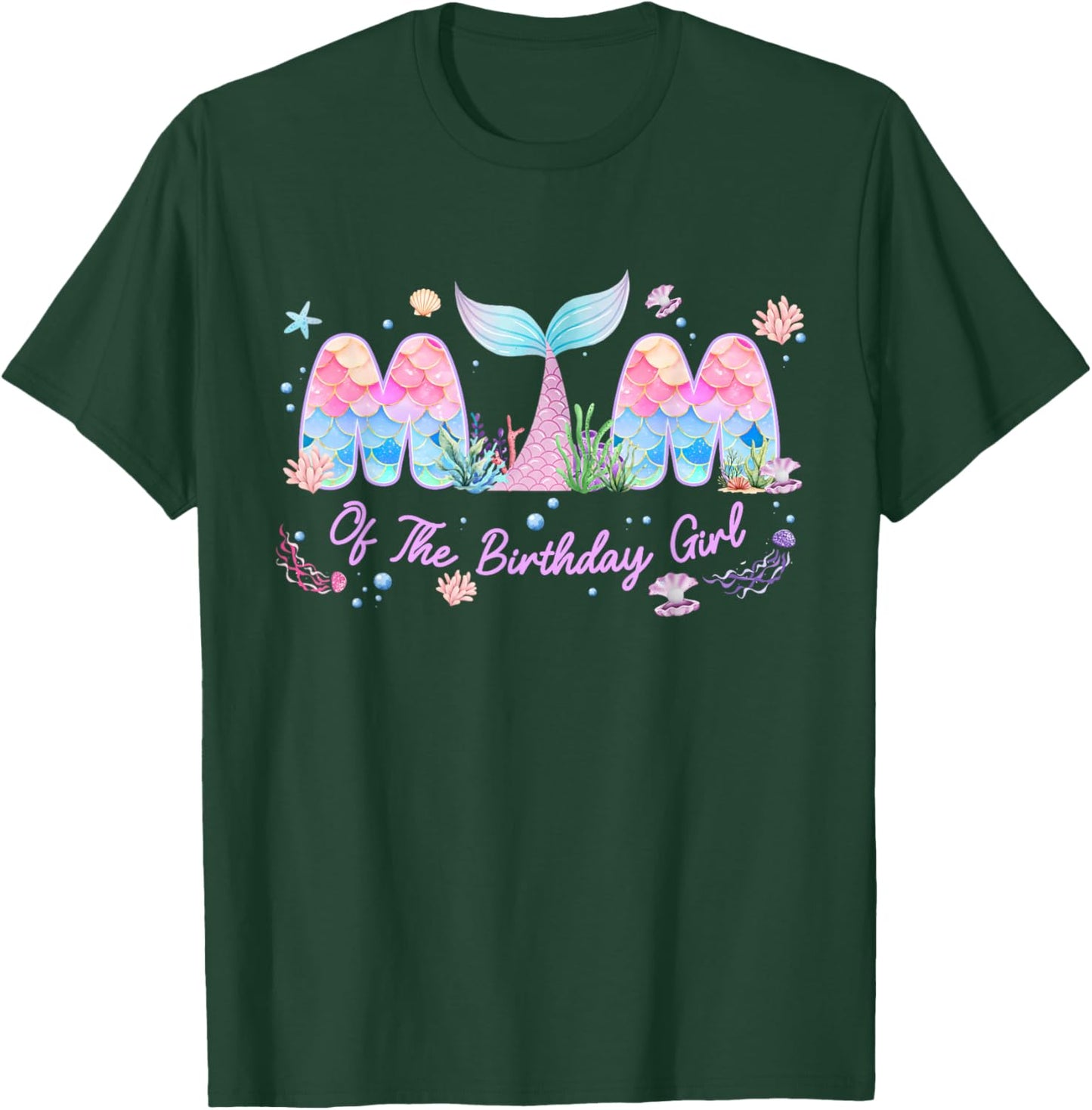 Mom of The Birthday Girl Mermaid Family Matching Bday Party T-Shirt - T-Shirt | Forest