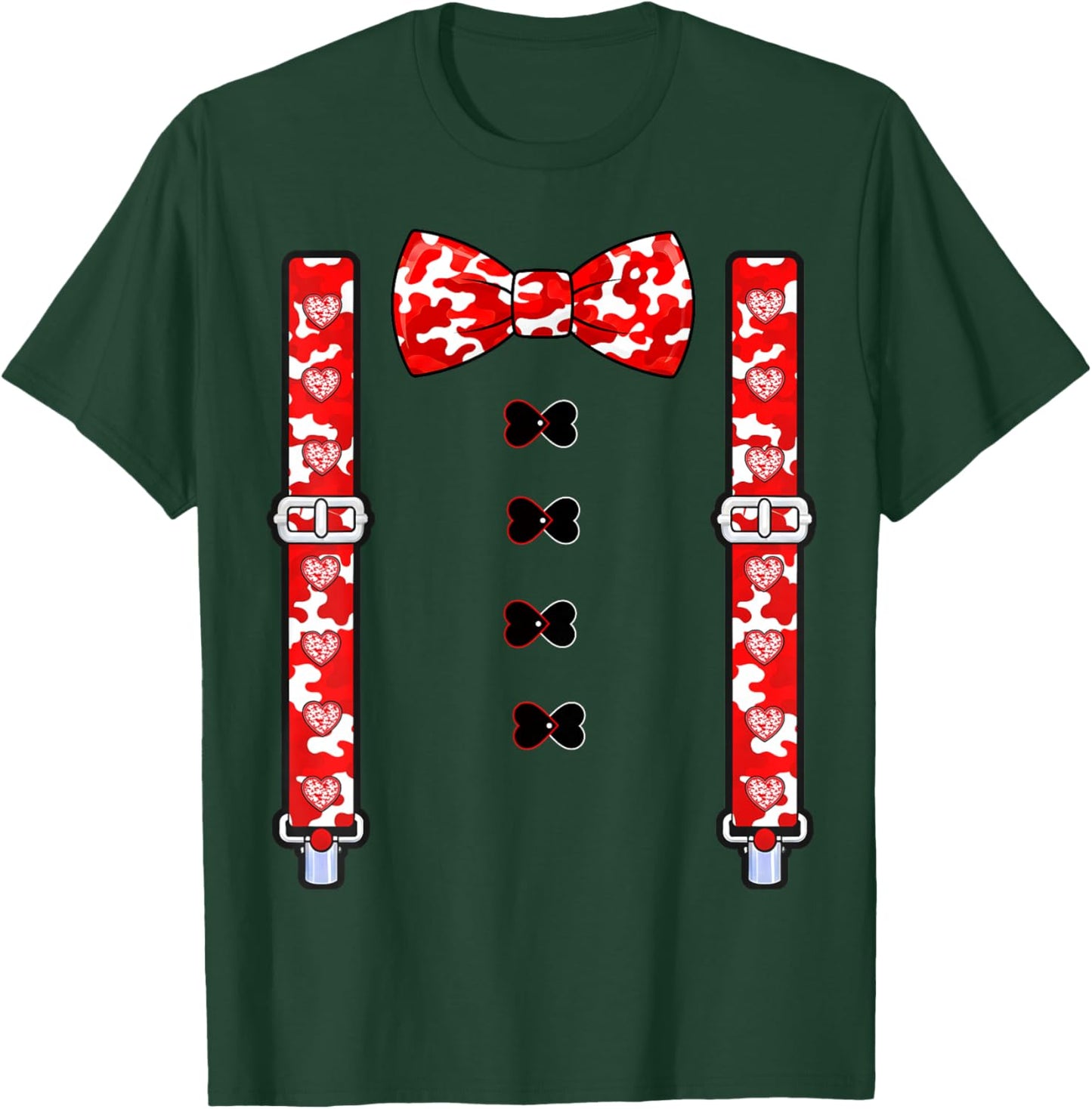 Valentine Funny Suspenders red Heart Outfit Costume White T-Shirt - T-Shirt | Forest