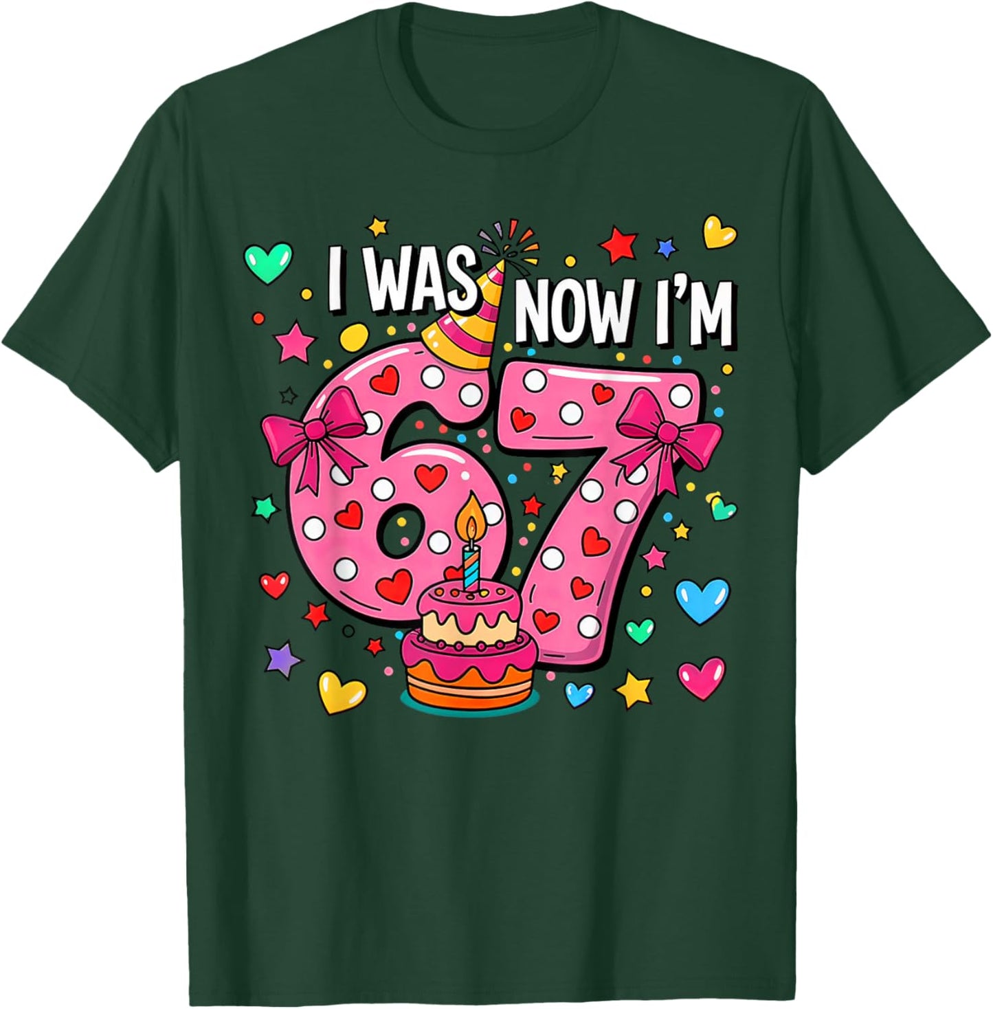 I was 6 Now Im 7 Bow Cake 7th Birthday 67 T-Shirt - T-Shirt | Forest