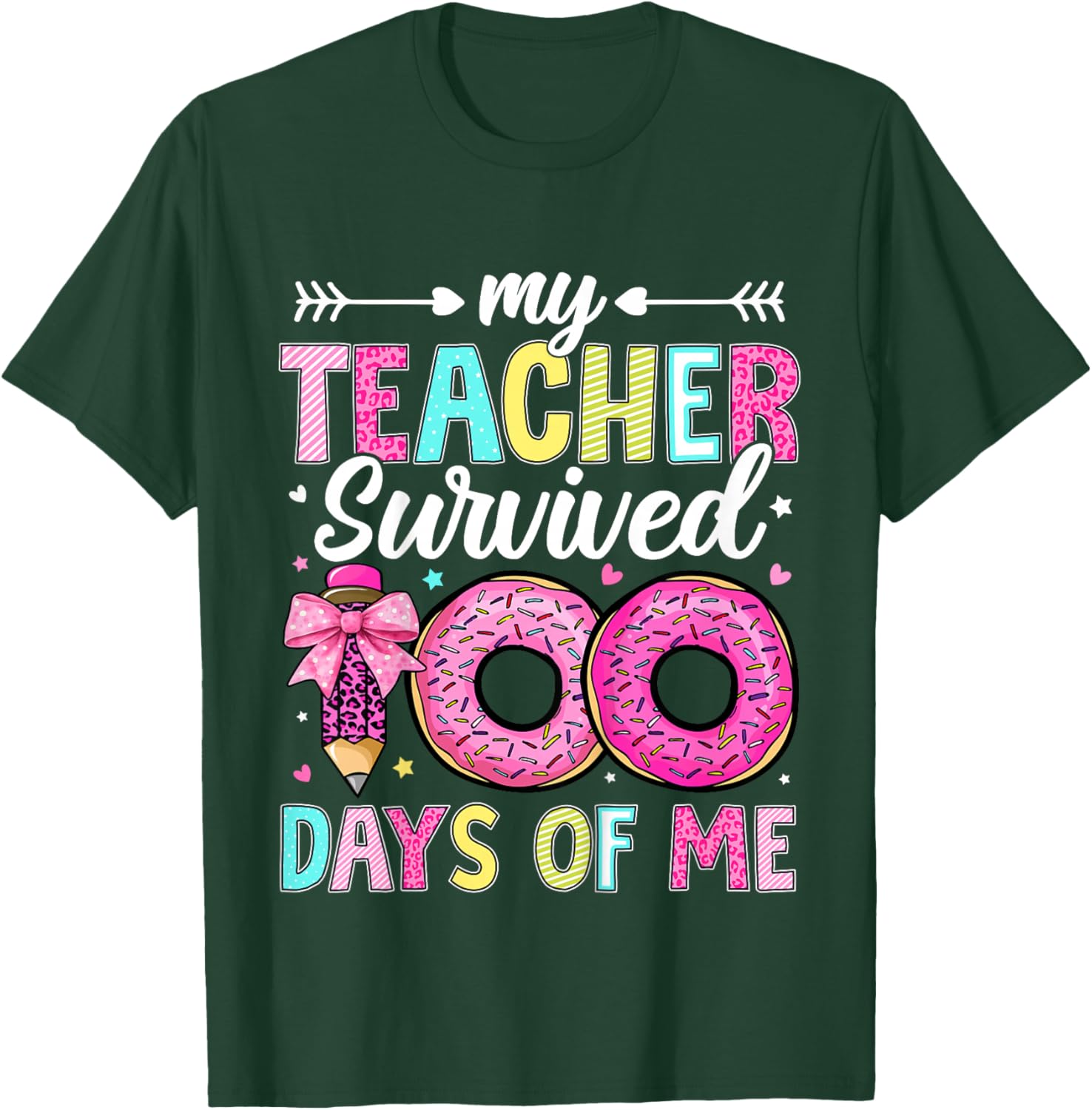 Kids My Teacher Survived 100 Days of Me 100th Day of School Girls T-Shirt - T-Shirt | Forest
