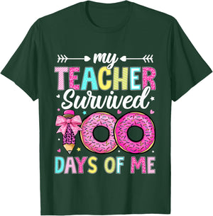 Kids My Teacher Survived 100 Days of Me 100th Day of School Girls T-Shirt - T-Shirt | Forest