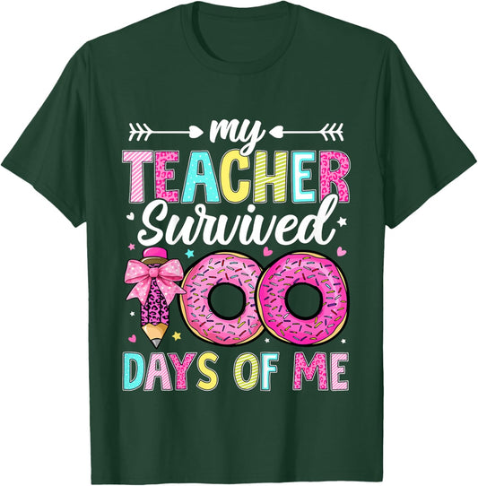 Kids My Teacher Survived 100 Days of Me 100th Day of School Girls T-Shirt - T-Shirt | Forest