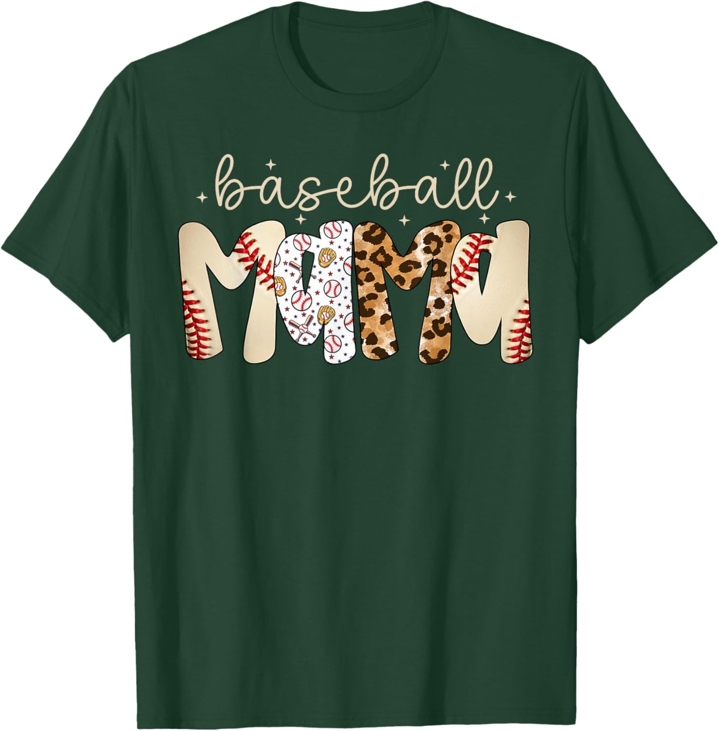Baseball Mama Leopard Baseball Mom Mother's Day T-Shirt - T-Shirt | Forest