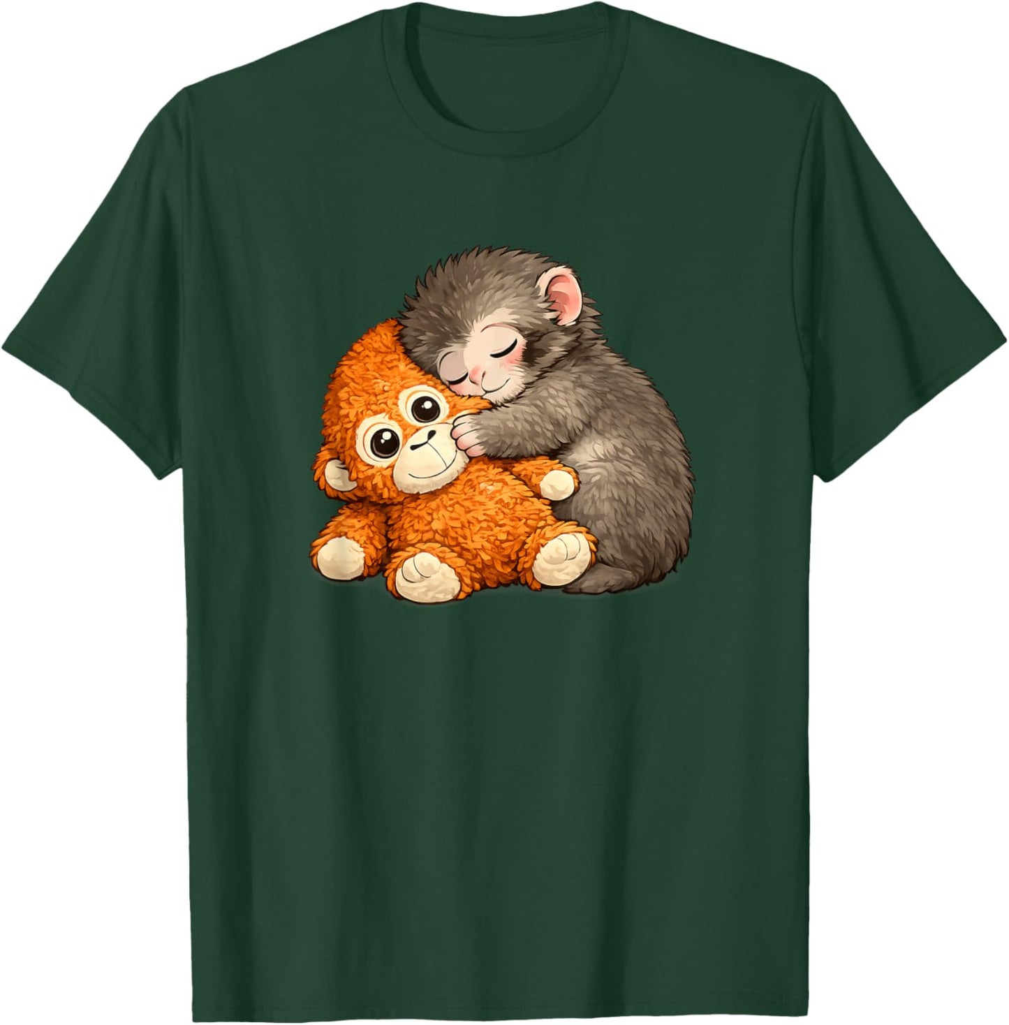 Punch Monkey with Teddy Bear Cuddling Meme Viral Internet T-Shirt - T-Shirt | Forest