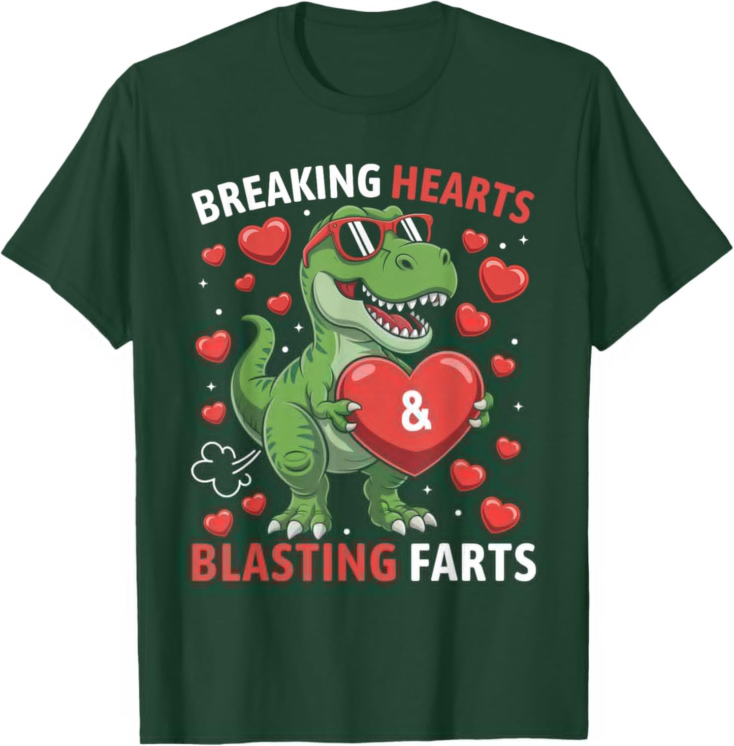 Breaking Hearts and Blasting Farts Kids Valentines Dinosaur T-Shirt - T-Shirt | Forest