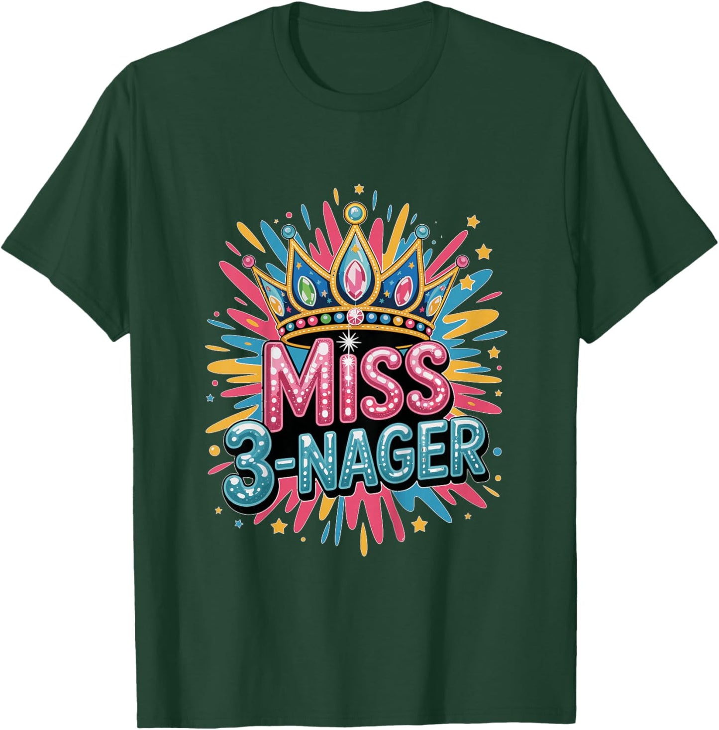 Threenager Miss 3-Nager Third Birthday Splash Design T-Shirt - T-Shirt | Forest