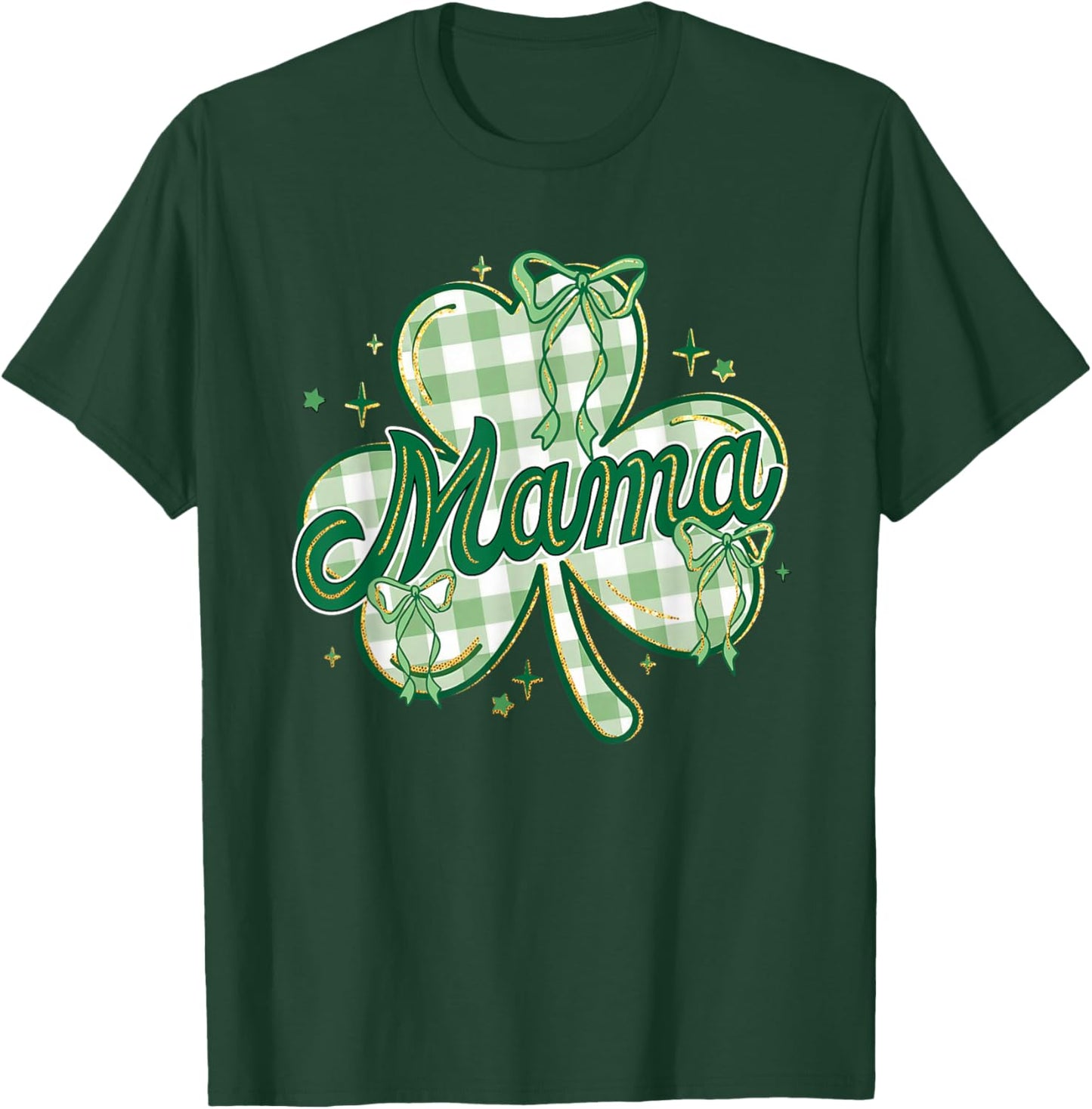 Lucky Mama St Patricks Day Mom Coquette Bow Shamrock Women T-Shirt - T-Shirt | Forest