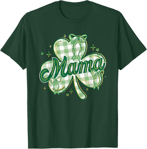 Lucky Mama St Patricks Day Mom Coquette Bow Shamrock Women T-Shirt - T-Shirt | Forest