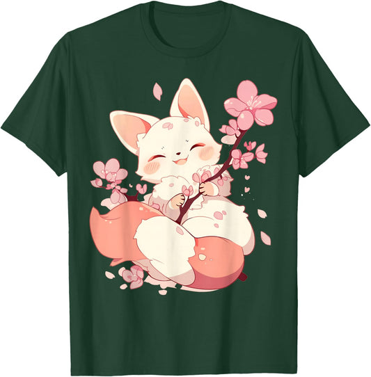 Cute Kitsune Kawaii Fox Sakura T-Shirt - T-Shirt | Forest
