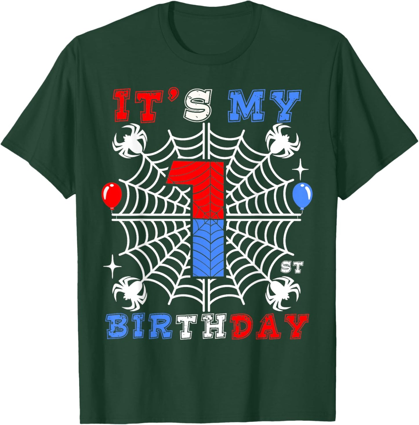 1st Birthday Spider-Theme 1st Birthday Spider Web Kids Boys T-Shirt - T-Shirt | Forest