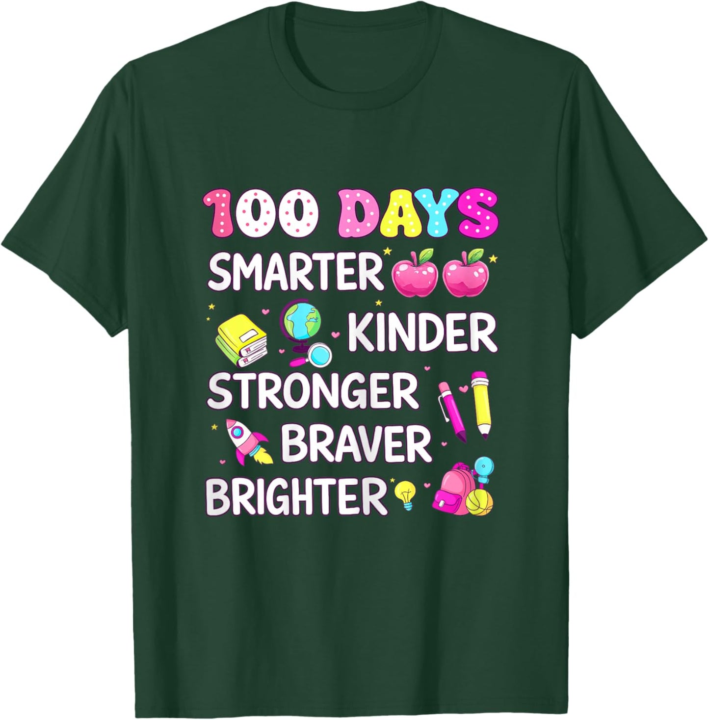 100 Days of School Braver 100th Day of School Kids Girls T-Shirt - T-Shirt | Forest