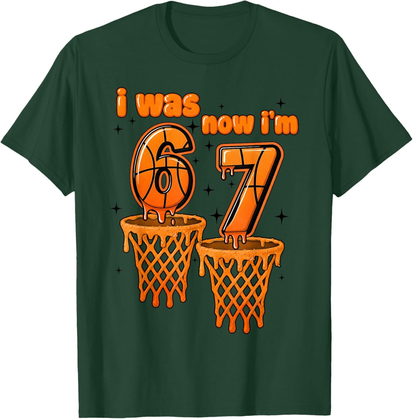 7 Year Old Birthday I was 6 Now I'm 7 67 Funny Basketball T-Shirt - T-Shirt | Forest