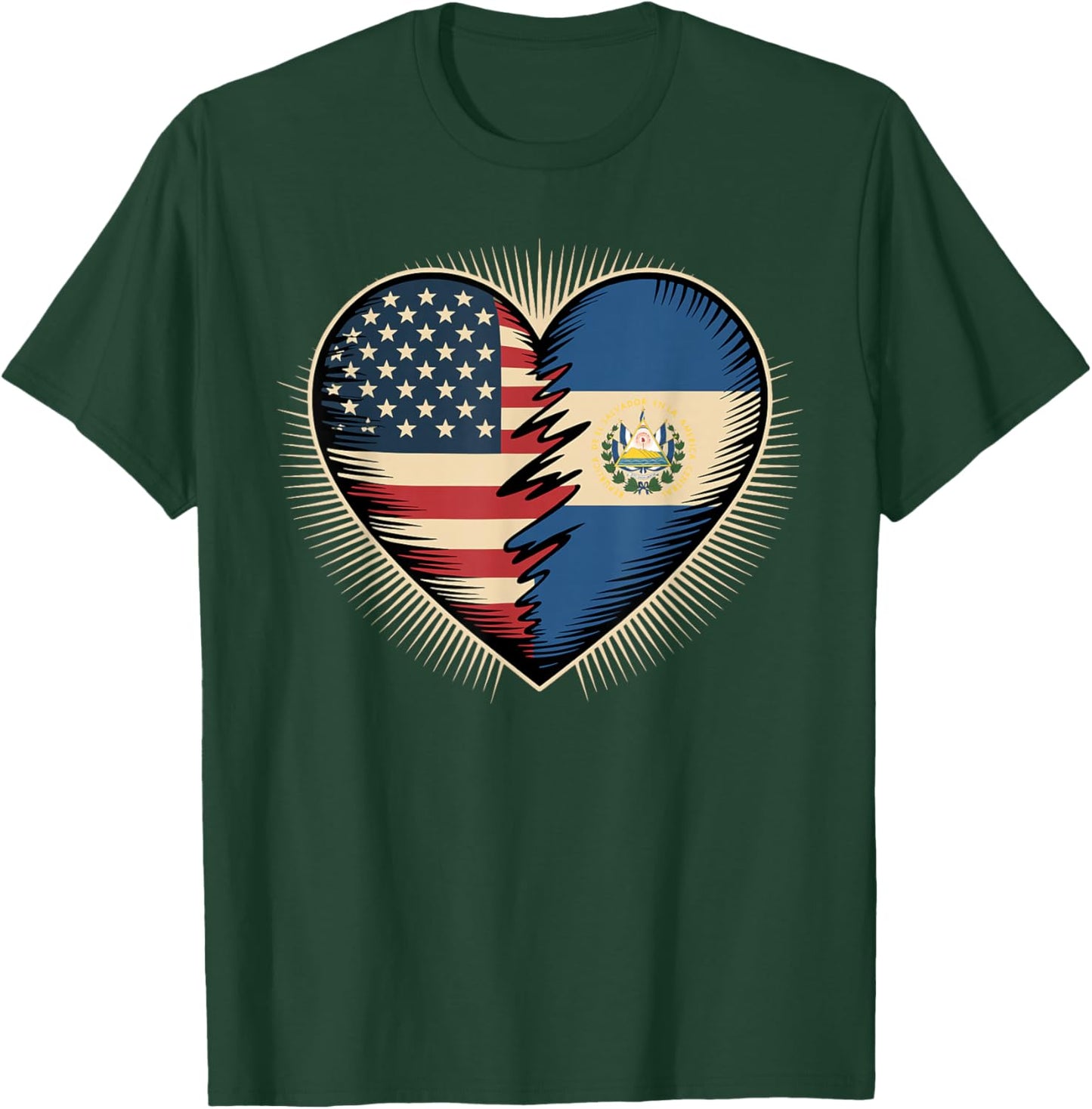 Half American Salvadoran Roots USA El Salvador T-Shirt - T-Shirt | Forest