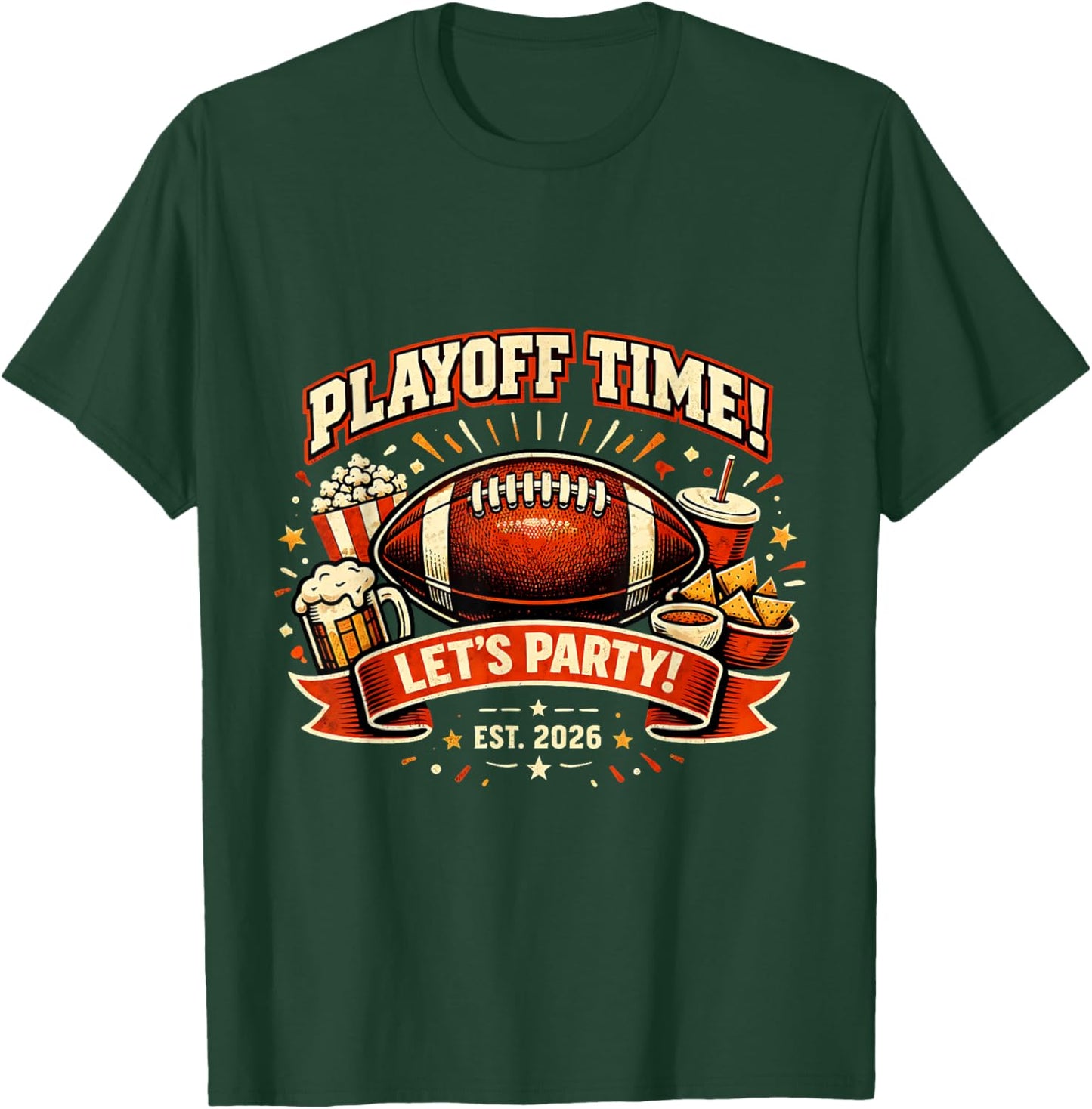 Watch Party 2026 Playoff Game Day Football Friends Snacks T-Shirt - T-Shirt | Forest