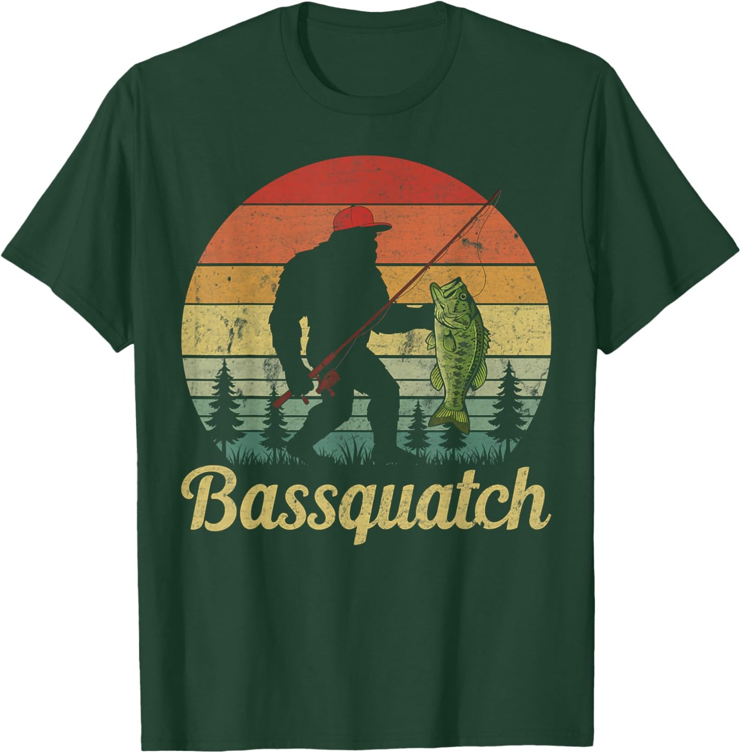 Bassquatch Bass Fishing Humor Bigfoot UFO Sasquatch Gifts T-Shirt - T-Shirt | Forest