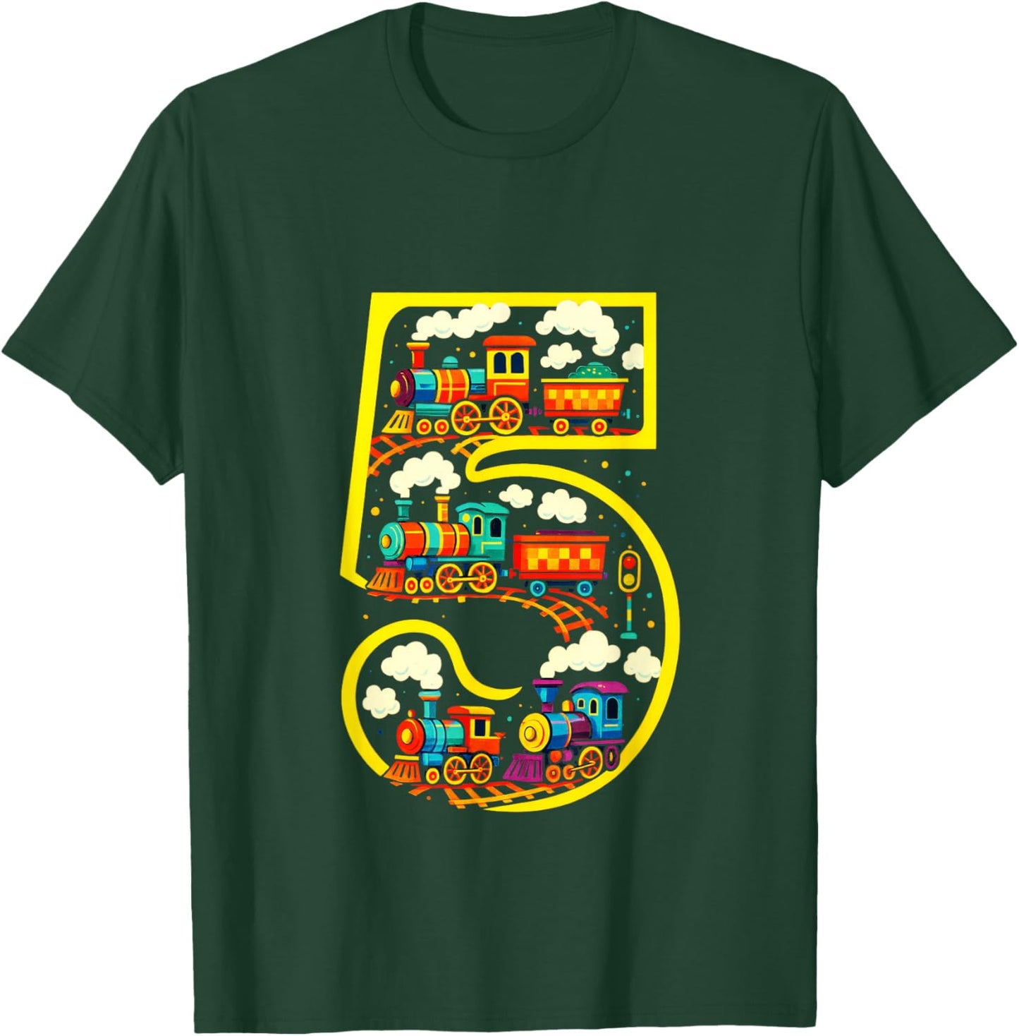 5 - Steam Train Birthday for Boys T-Shirt - T-Shirt | Forest