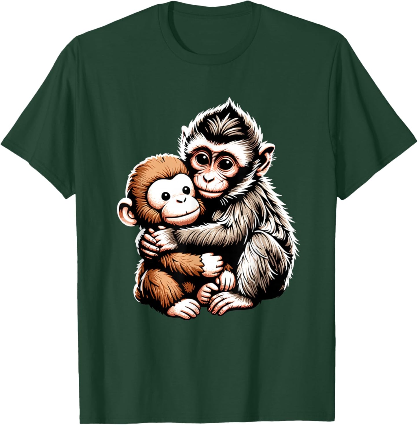 Punch Macaque Baby Monkey Hugging Stuffed Toy Animal Art T-Shirt - T-Shirt | Forest