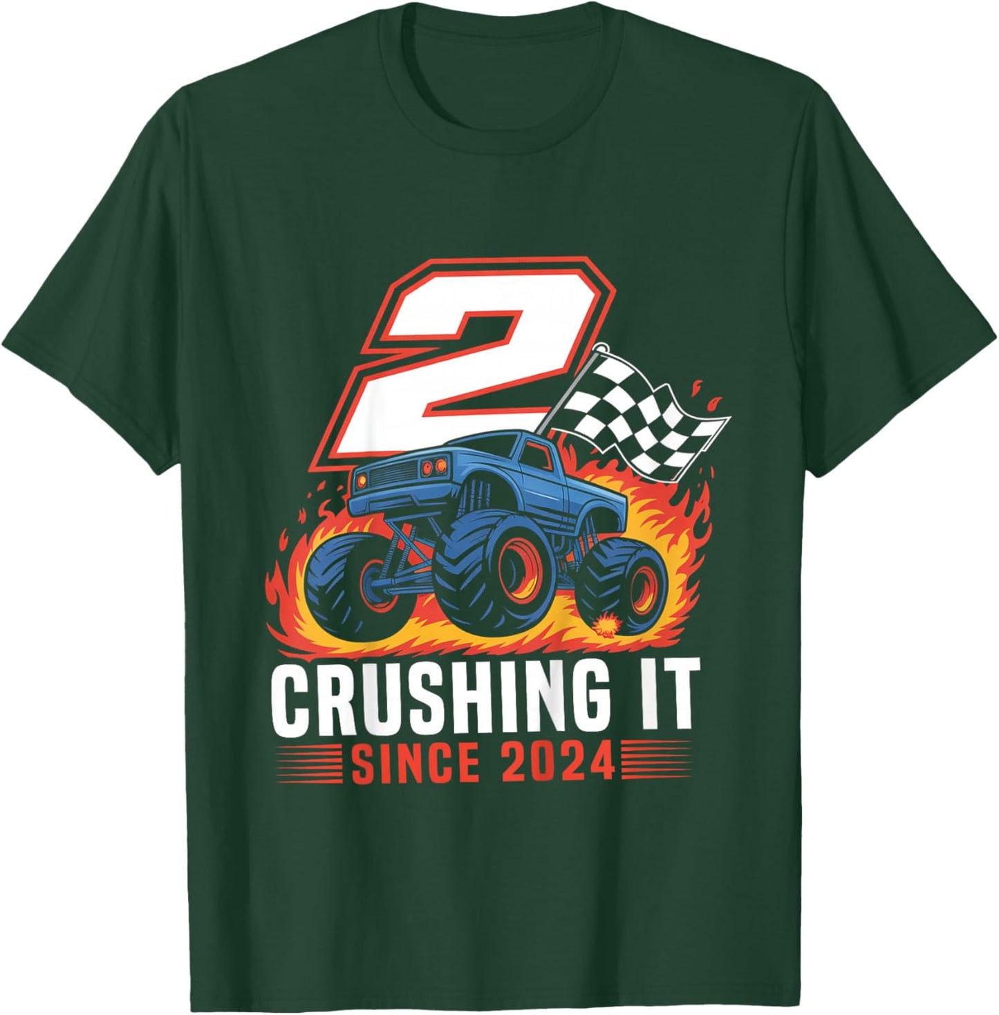 Birthday Monster Truck 2 Year Old Boys 2nd Party Born 2024 T-Shirt - T-Shirt | Forest