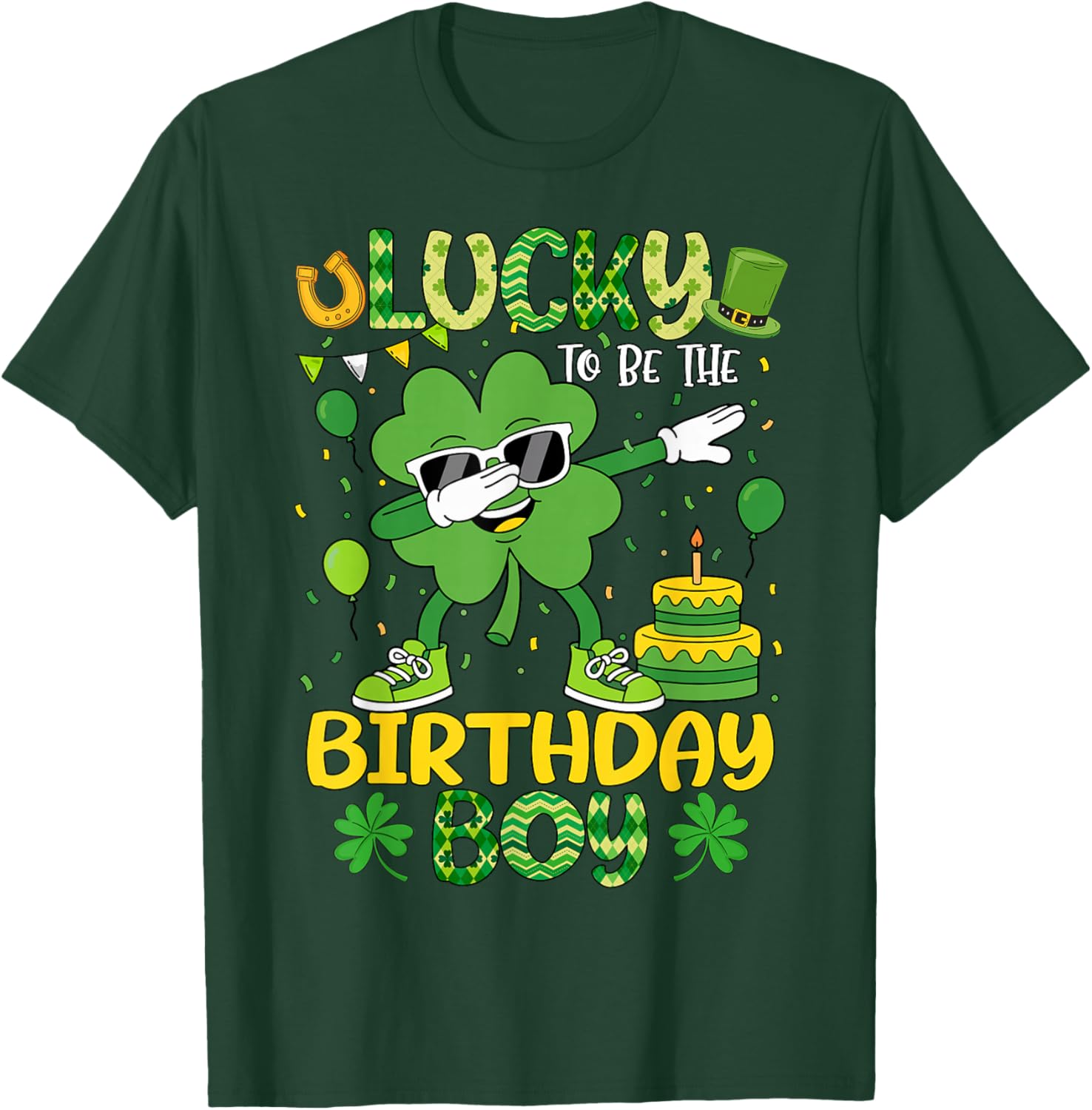 St Patricks Day Lucky Birthday Boy Shamrock Boy Men Kids T-Shirt - T-Shirt | Forest
