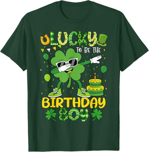 St Patricks Day Lucky Birthday Boy Shamrock Boy Men Kids T-Shirt - T-Shirt | Forest