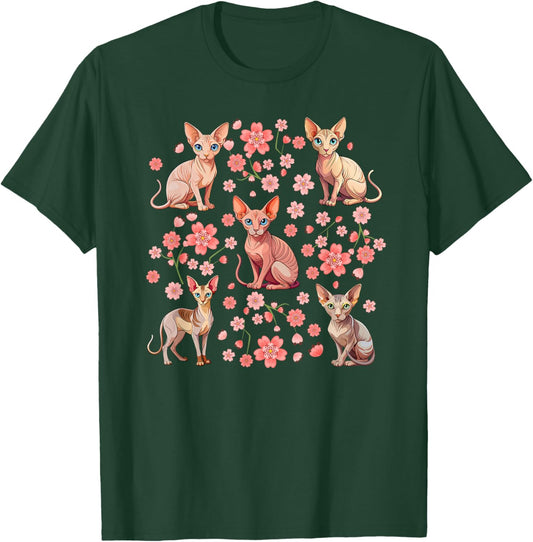 Sphynx Cat Owner Flowers Sphynx Lover Sphynx Cat Mom T-Shirt - T-Shirt | Forest