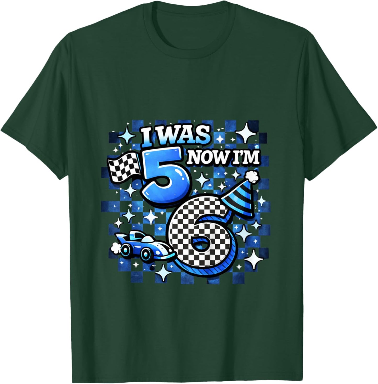 Blue Checkered I was 5 Now I'm 6 Funny Birthday Boy T-Shirt - T-Shirt | Forest