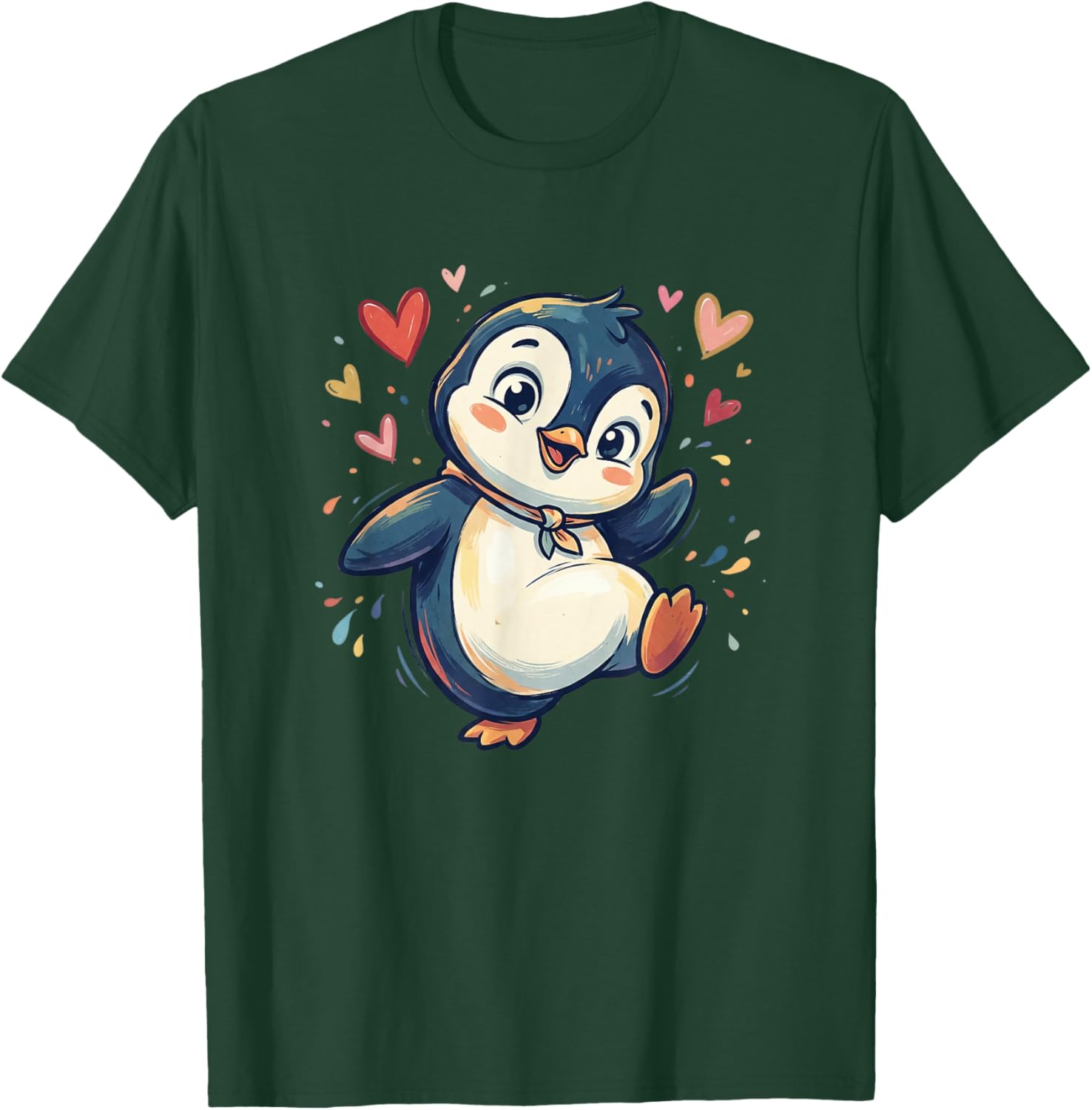 Valentines Day Happy Cute Penguin with Hearts T-Shirt - T-Shirt | Forest