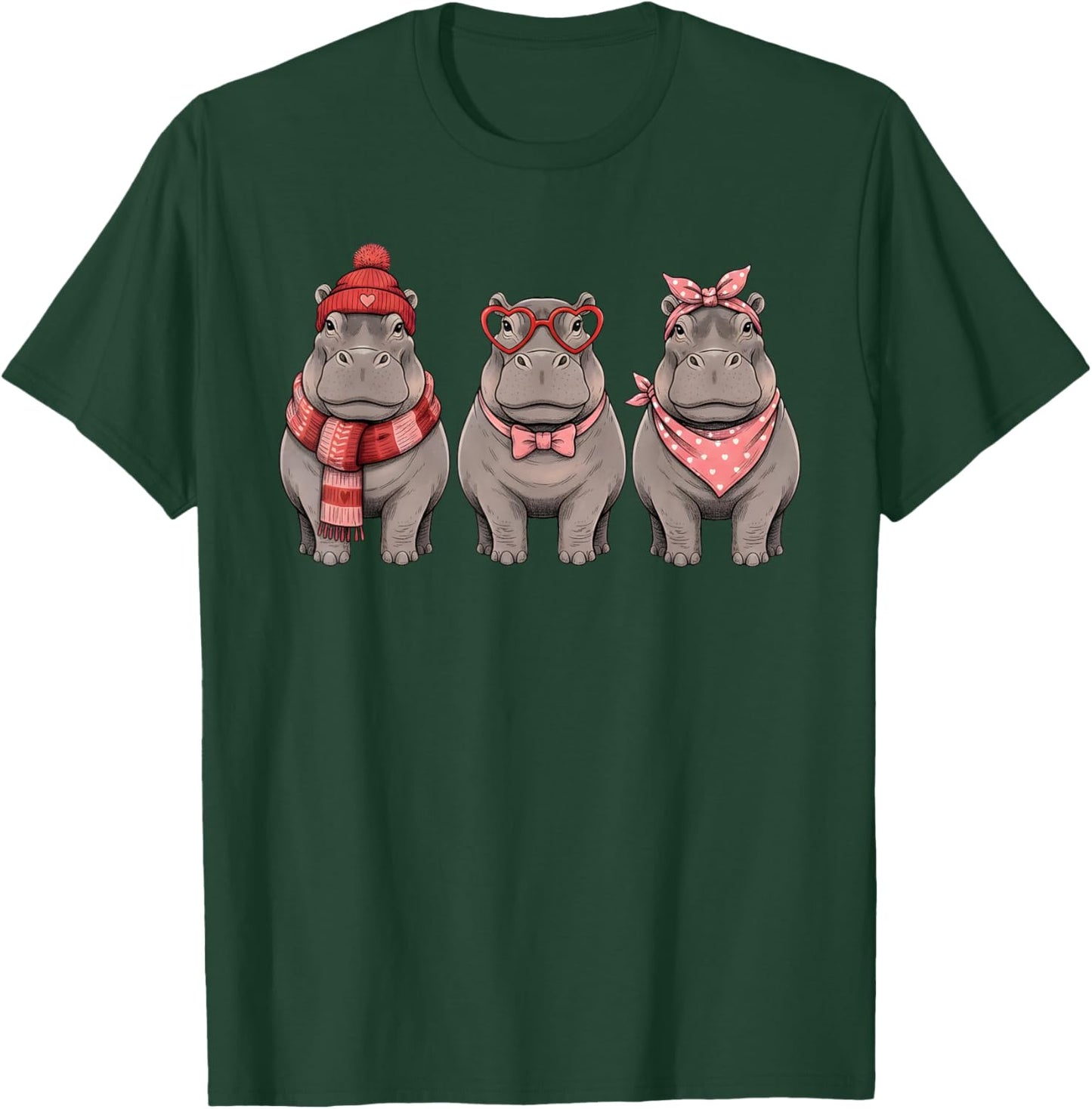 Retro Hippo Cute Valentine Safari Animal T-Shirt - T-Shirt | Forest