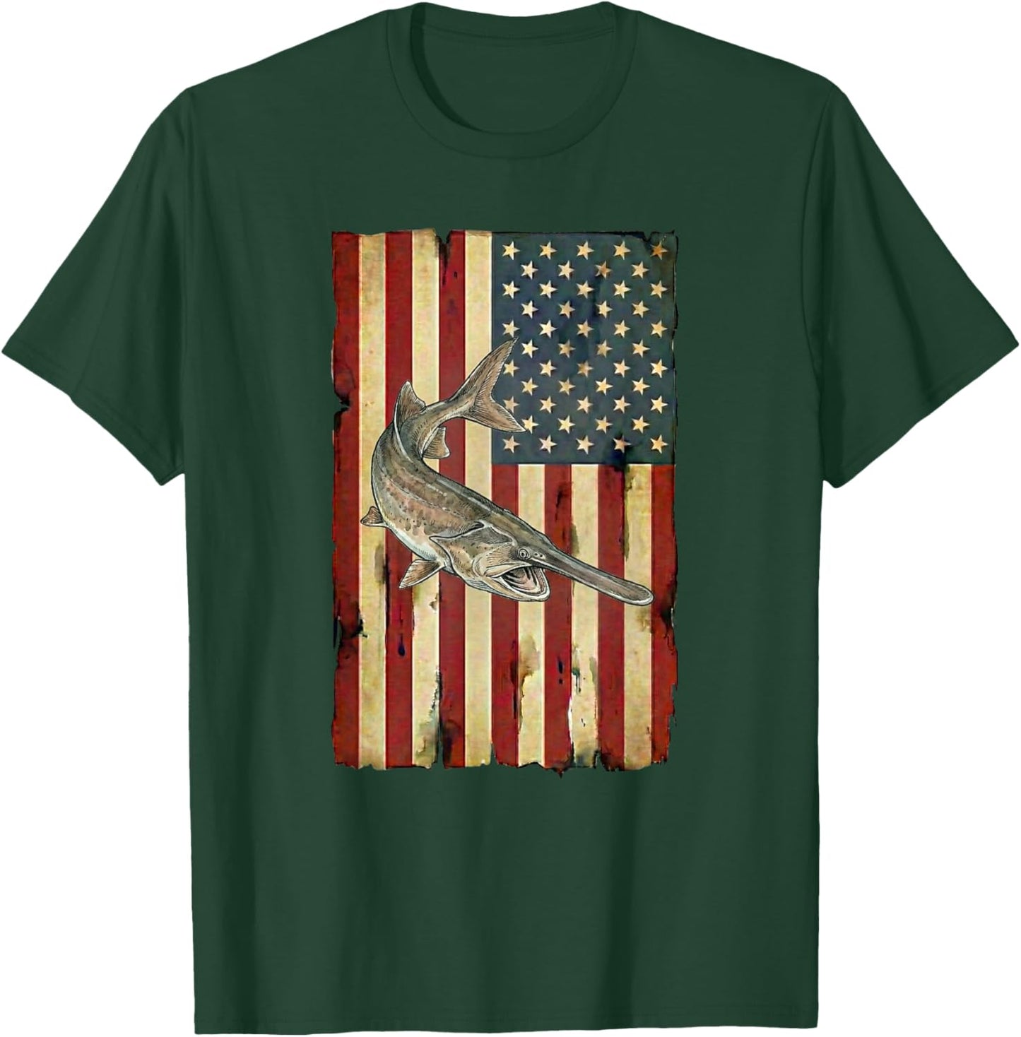 Paddlefish American Flag Patriotic Fishing USA Angler T-Shirt - T-Shirt | Forest