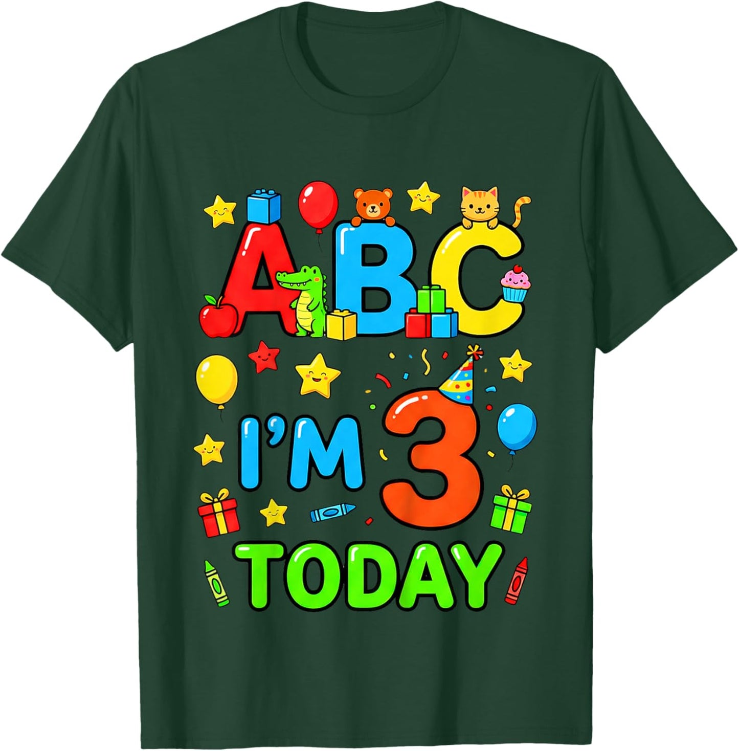 ABC I’m 3 Today 3rd Birthday Alphabet Toddler T-Shirt - T-Shirt | Forest