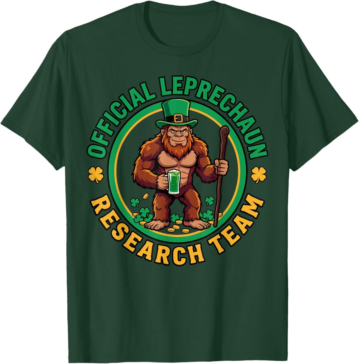 Official Leprechaun Research Team Bigfoot St Patricks Day T-Shirt - T-Shirt | Forest
